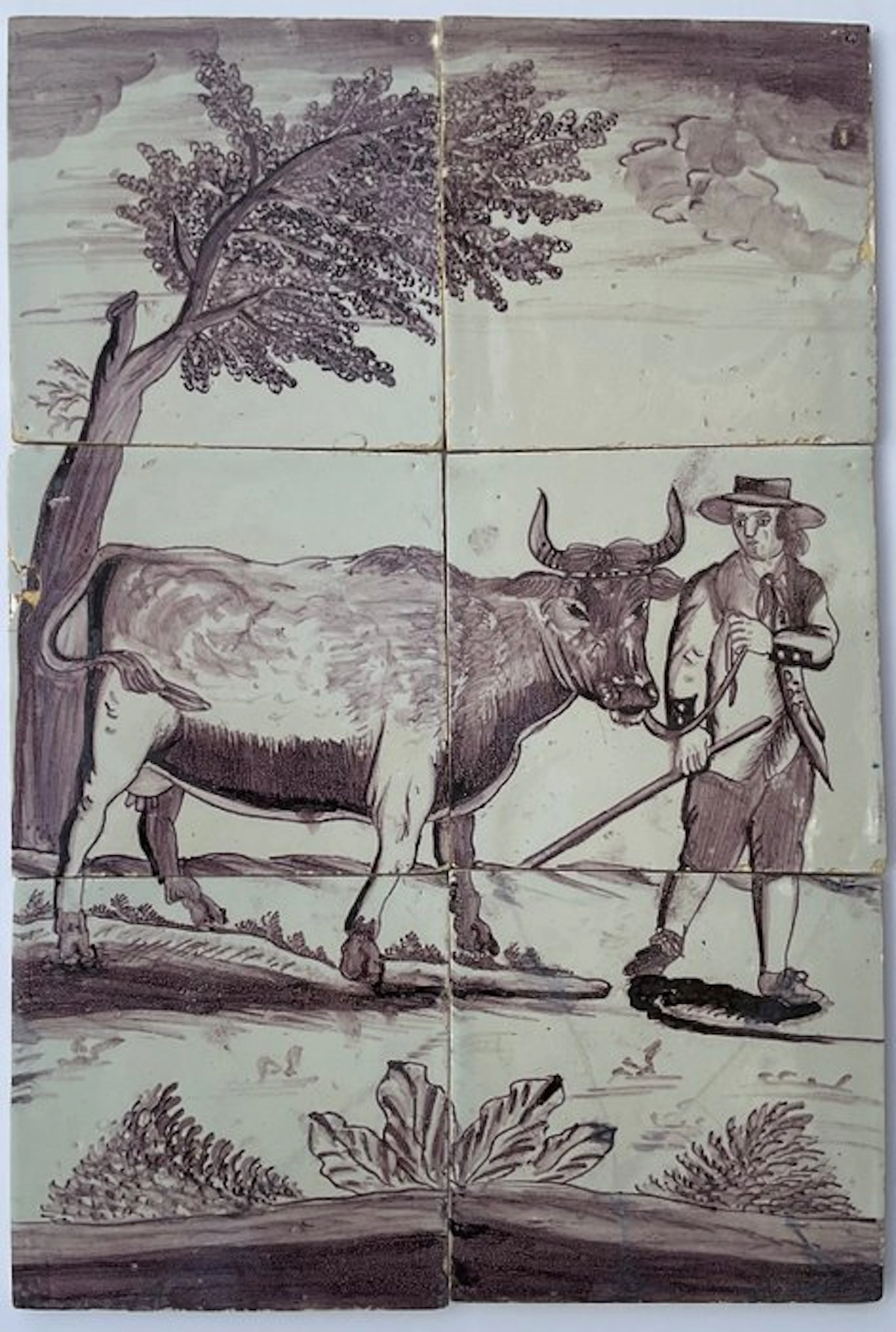 Tile - Man with cow - 1800-1830 - Tile tableau