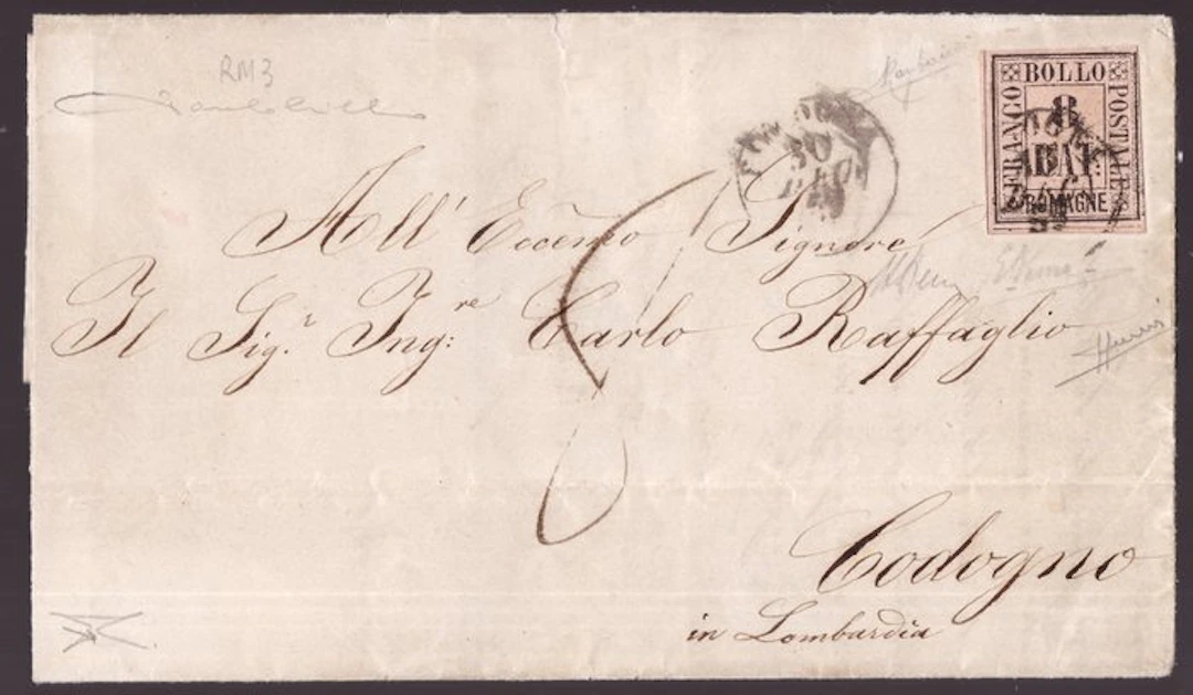 Italian Ancient States - Romagne 1859 - 8 baj on a letter...