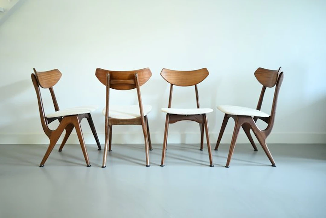 AWA - Louis van Teeffelen - Chair (4) - Teak - Rare organic N-shaped Leg