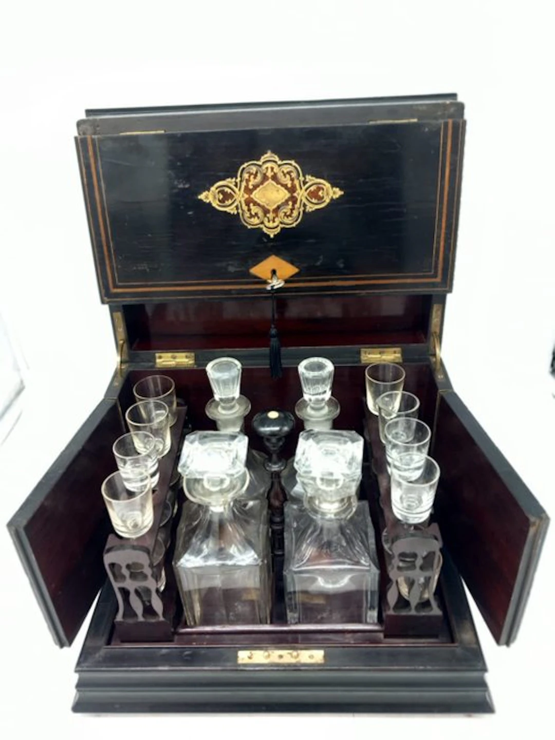 Liquor set - Wood, Crystal - Tantalus bottle holder