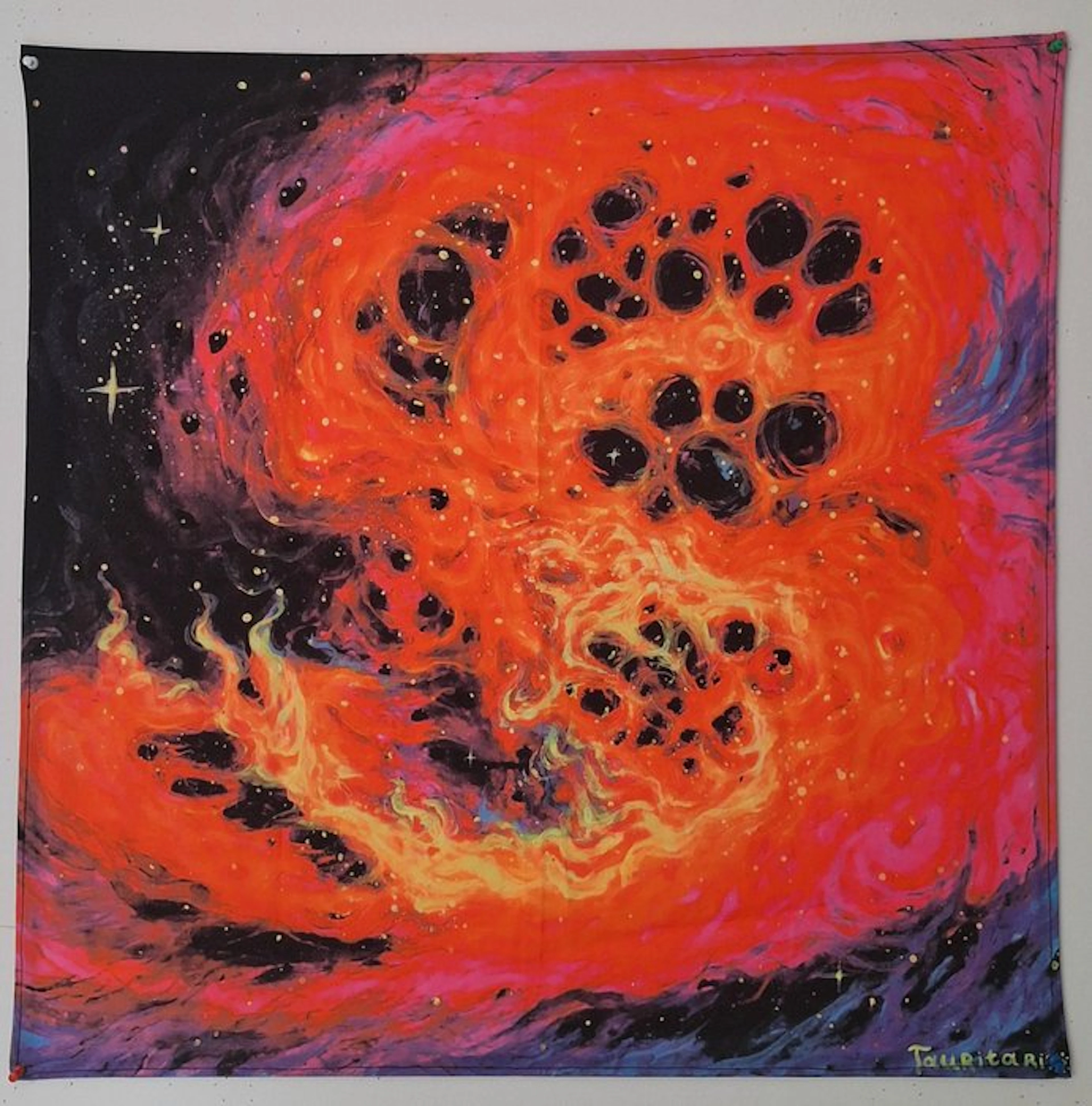 Tauritari Tauritari - Tapestry (3) - 75 cm - 75 cm - Fluo-Psychedelic Nebula