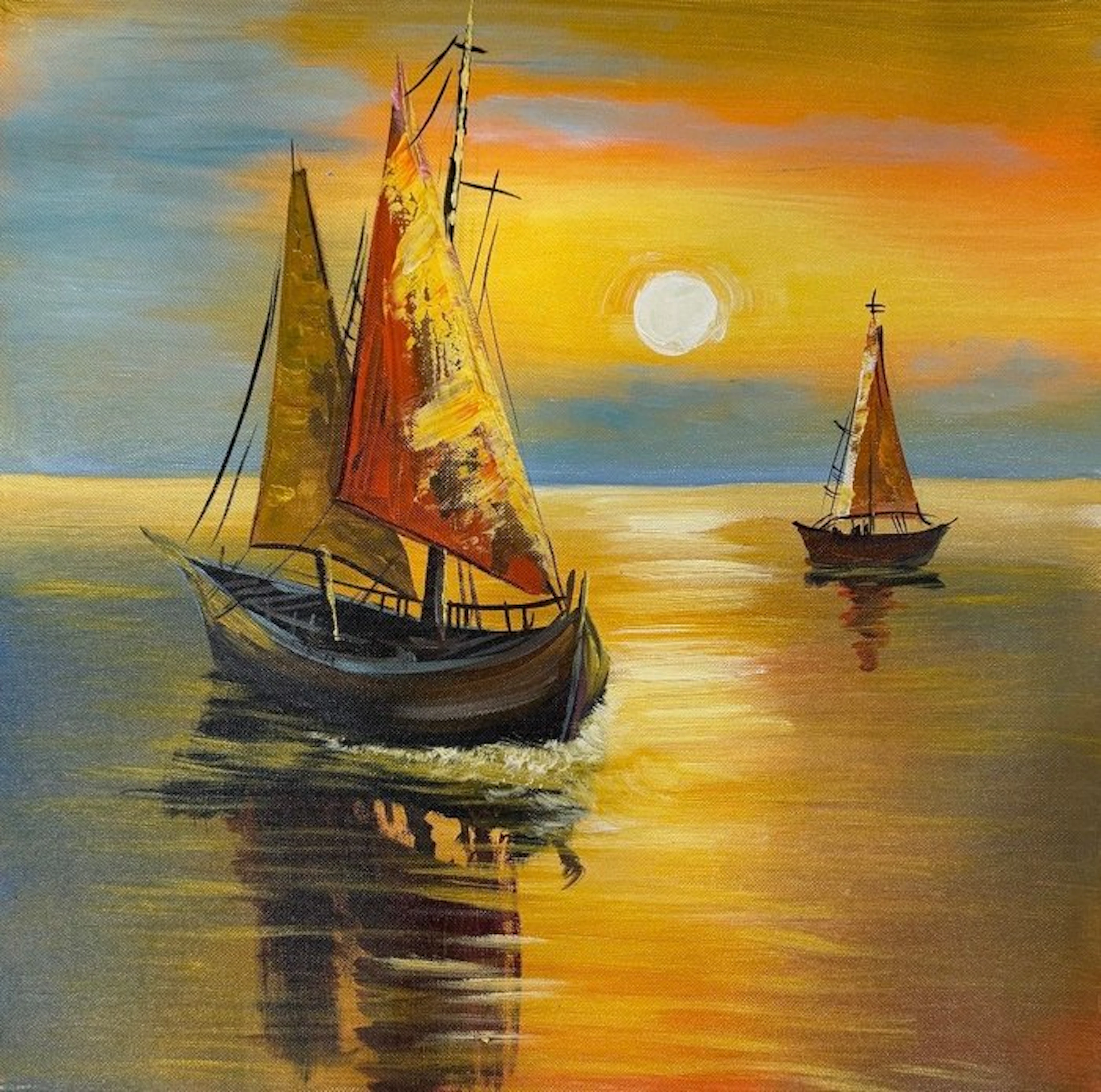 Hung Richard (1966) - Les barques dorées ↑40 →40 cm → No Reserve ✓