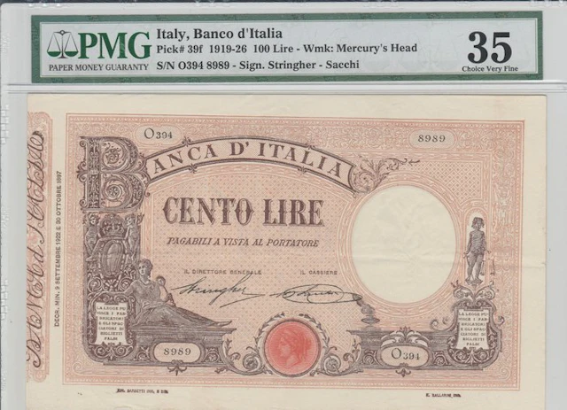 Italy. - 100 Lire 09/09/1922 "Grande B" - Gigante BI 15/43; Pick 39f