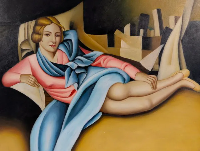 A. Vitaliano (XX-XXI) - Ritratto femminile reclinato, da Tamara de Lempicka