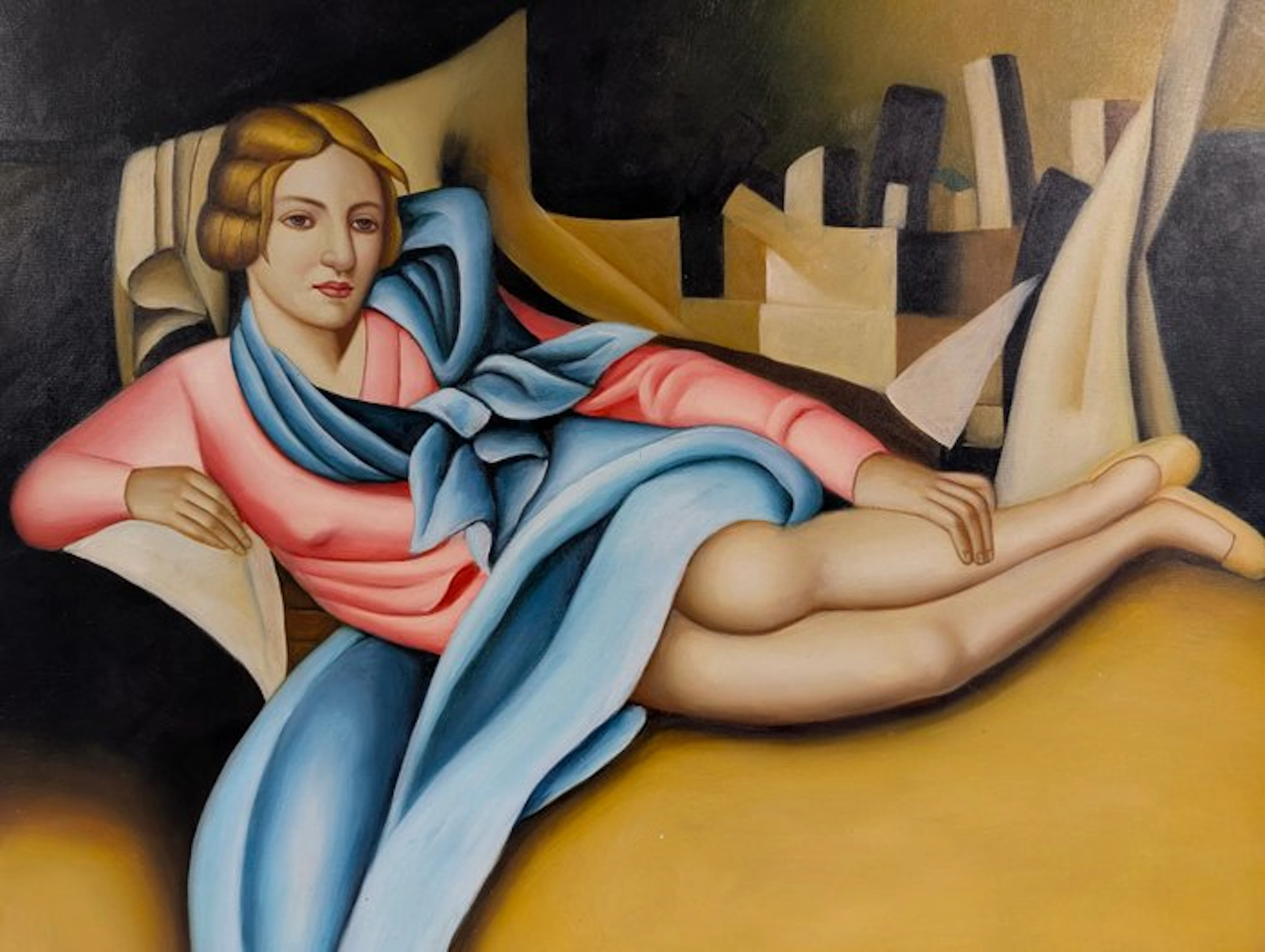 A. Vitaliano (XX-XXI) - Ritratto femminile reclinato, da Tamara de Lempicka