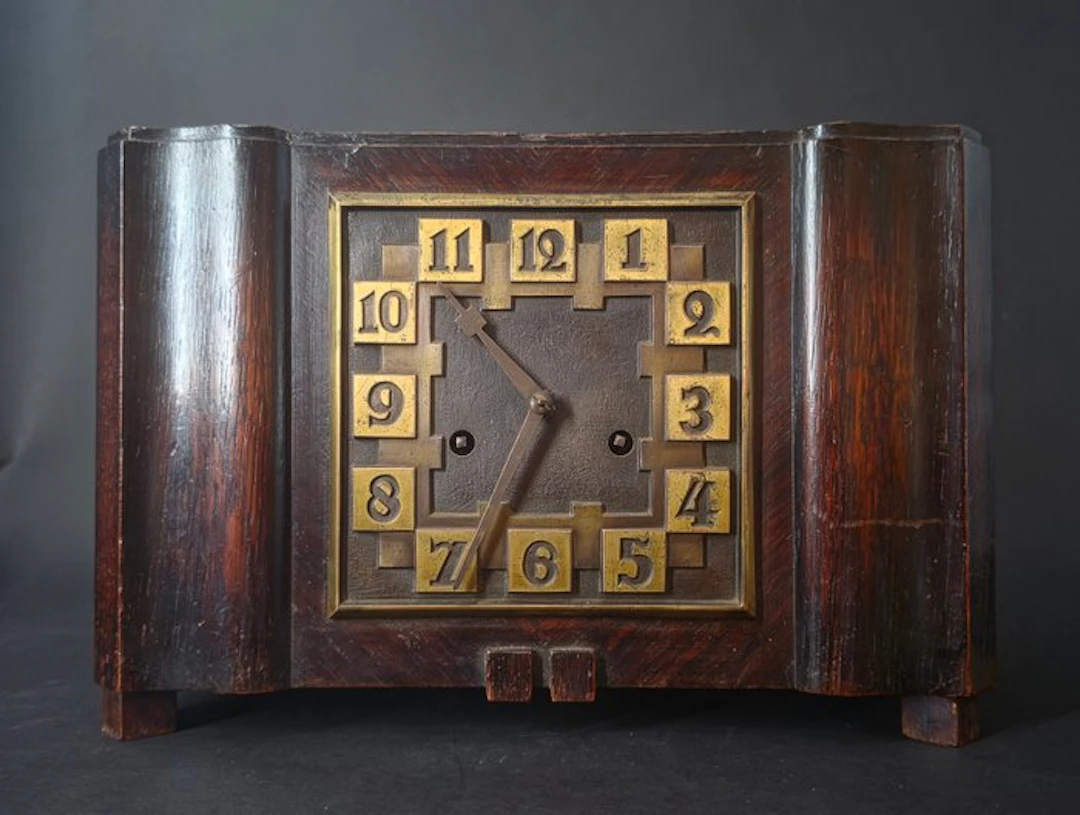 Amsterdam School Clock - Wood, Brass - 1920-1930