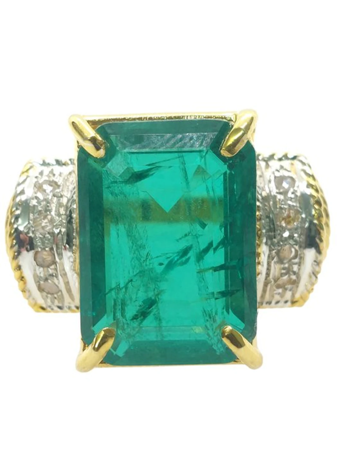 No reserve price - Ring - 9 kt. Silver, Yellow gold Emerald - Diamond