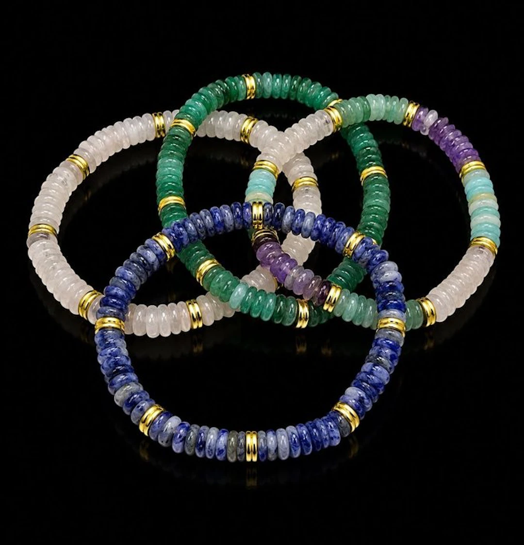 Exquisite set of hematite bracelets with natural minerals...