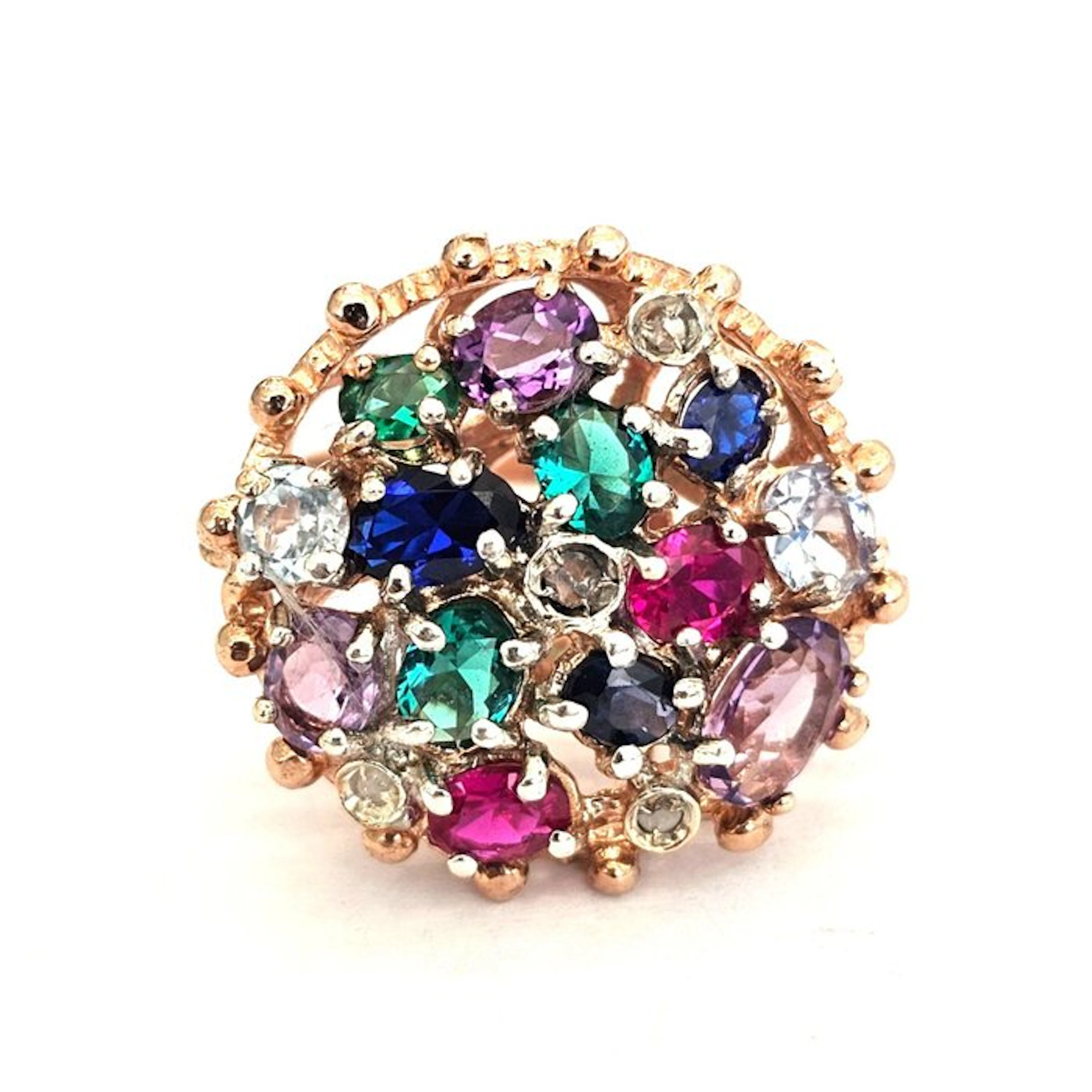 No reserve price - Ring - 9 kt. Rose gold, Silver Diamond (Natural) - Spinel