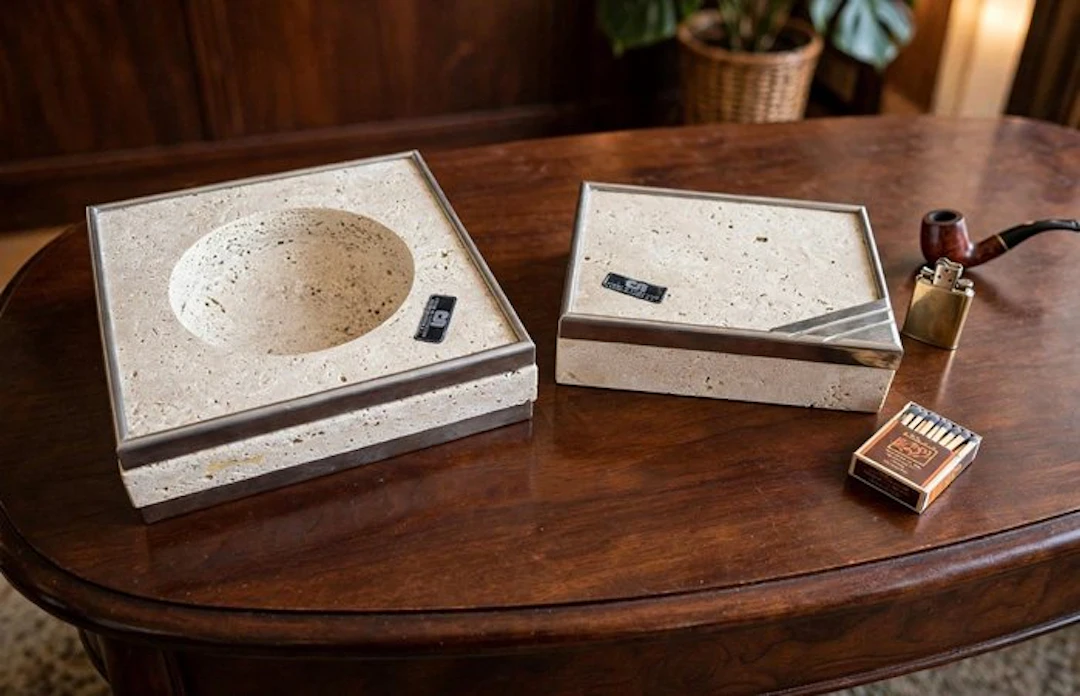 Cerri Nestore & C - Ashtray (2) - chromate, Travertine - and cigarette case