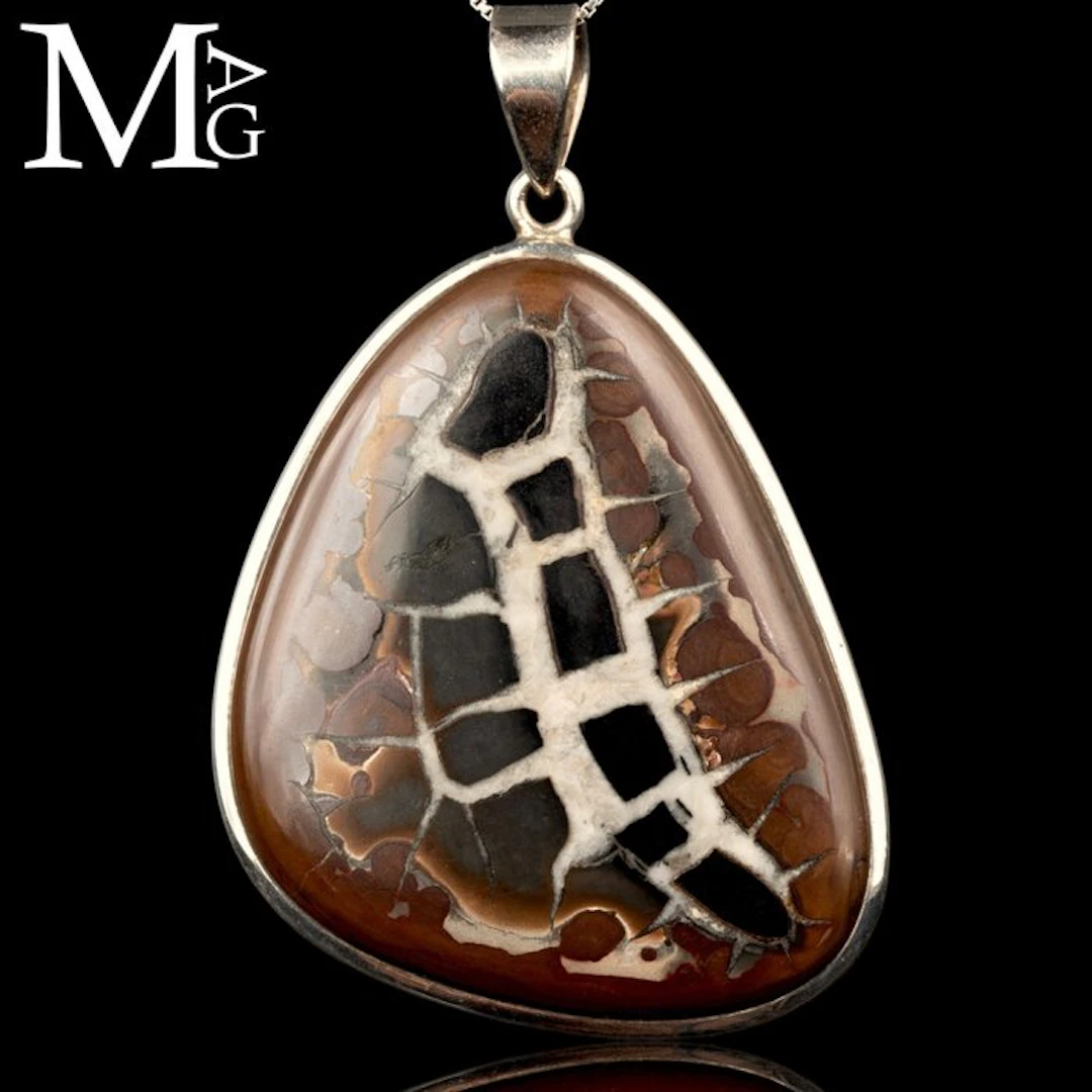 Natural Septarian Pendant with Pyrite – Sterling Silver...