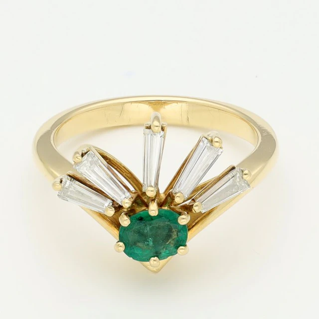 Ring - 18 kt. Yellow gold - Diamond - Emerald