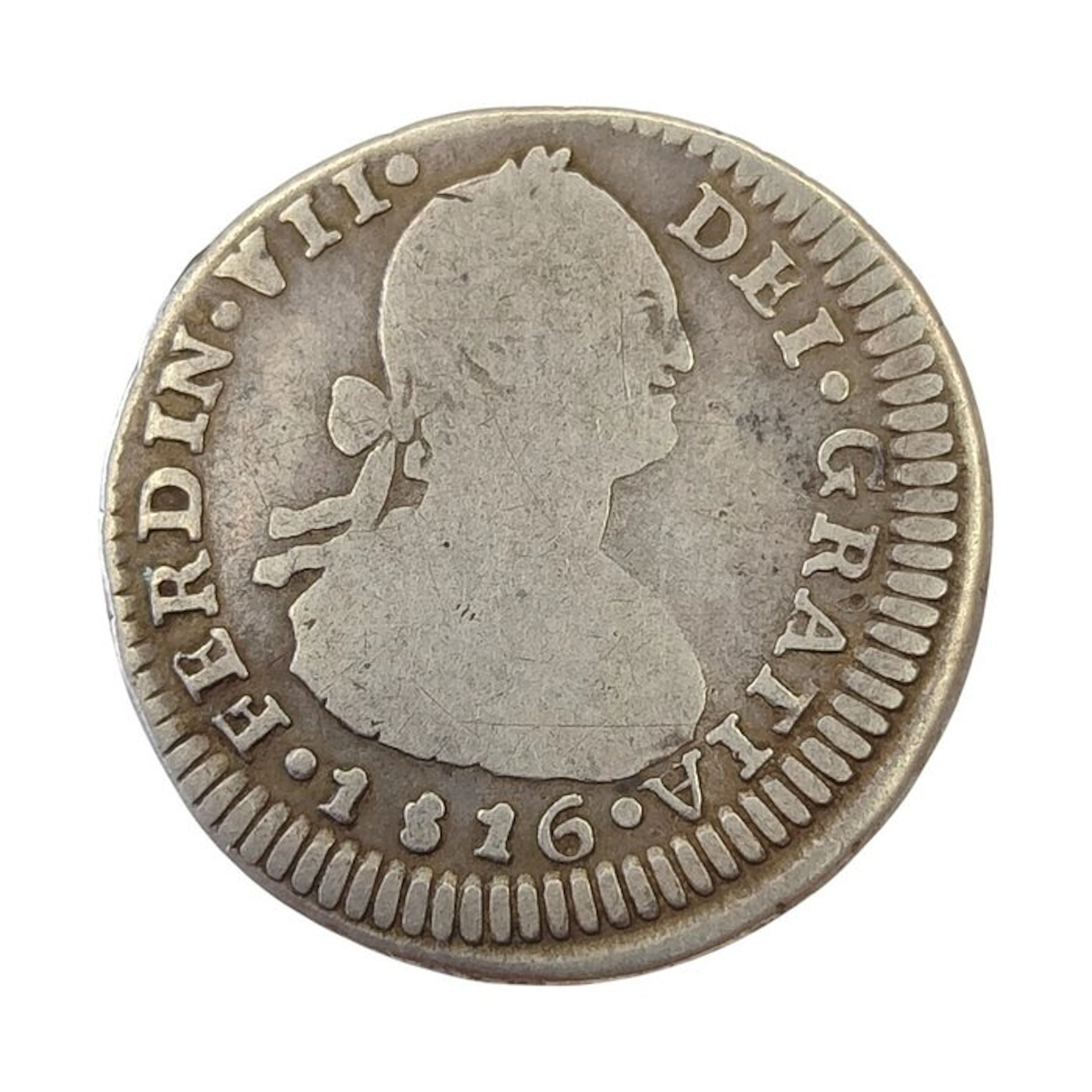 Spain. Fernando VII. 1 Real 1816 Santiago FJ. Busto Carlos IV