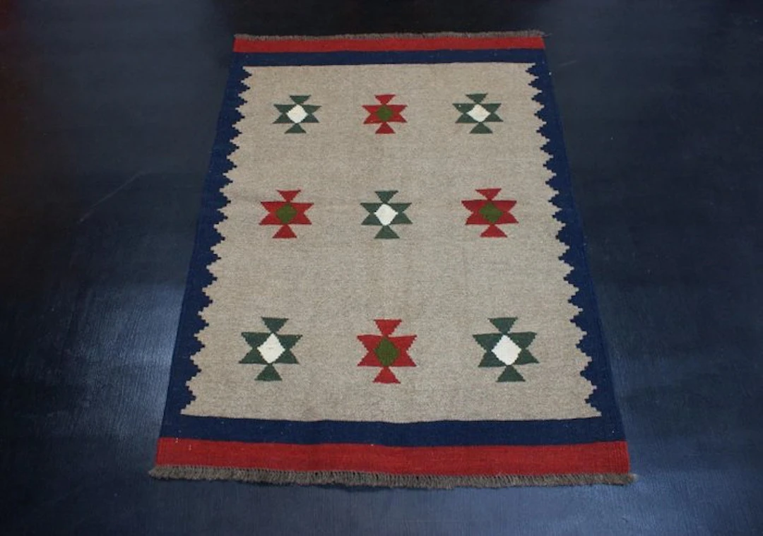 Handwoven Turkish Kilim vintage rug wool natural color...
