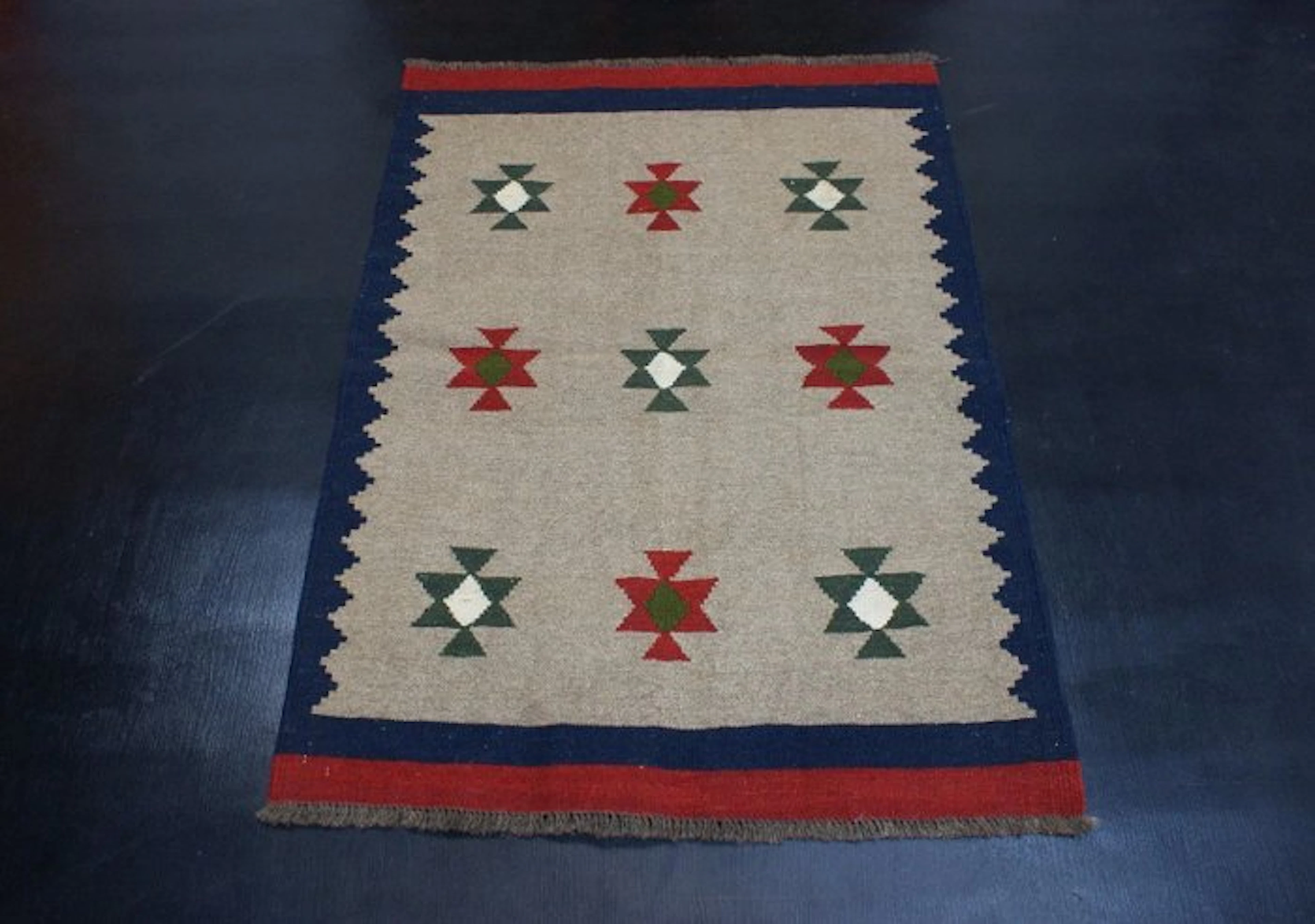 Handwoven Turkish Kilim vintage rug wool natural color...