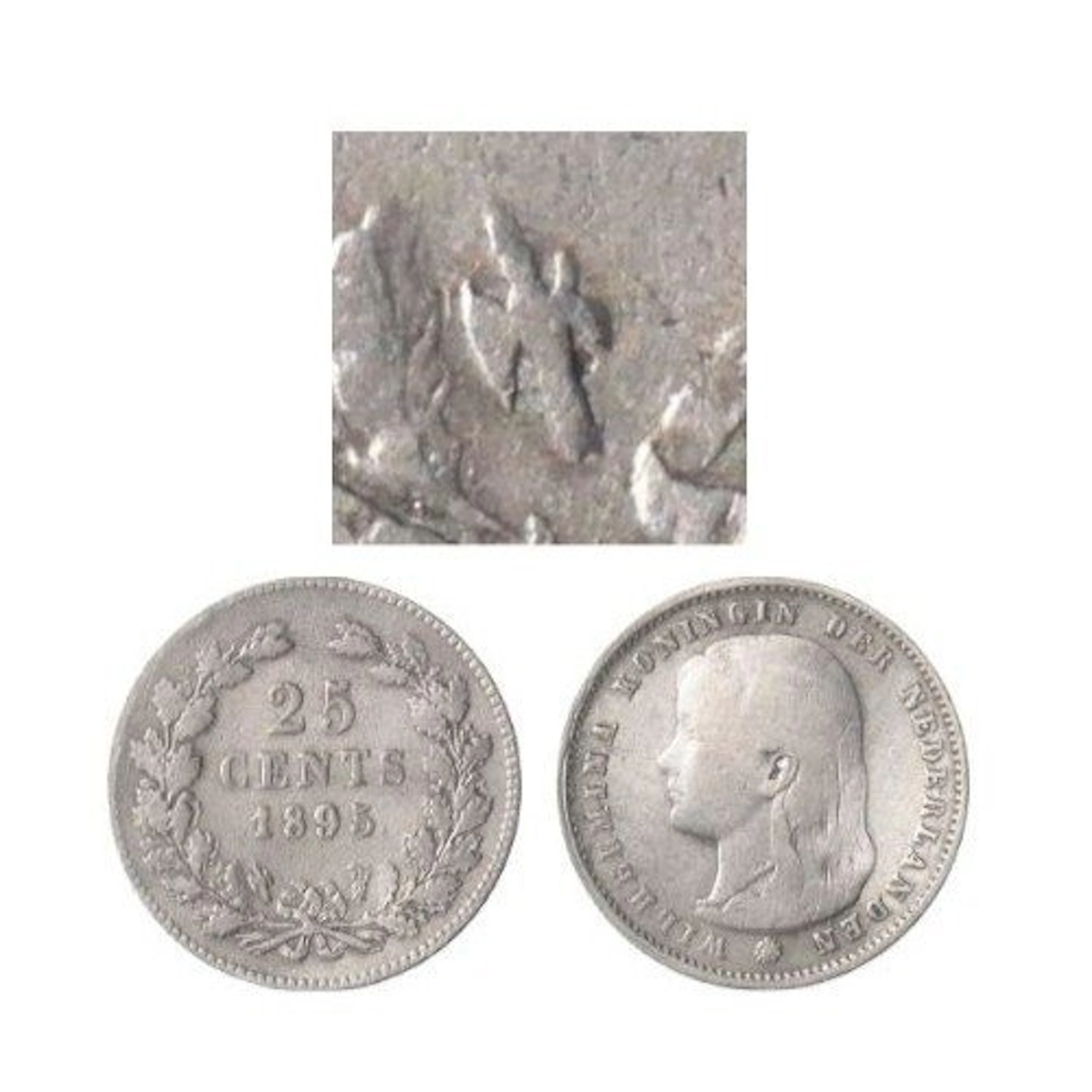 Netherlands. Wilhelmina. 25 Cents 1895 "muntmeesterteken schuin"