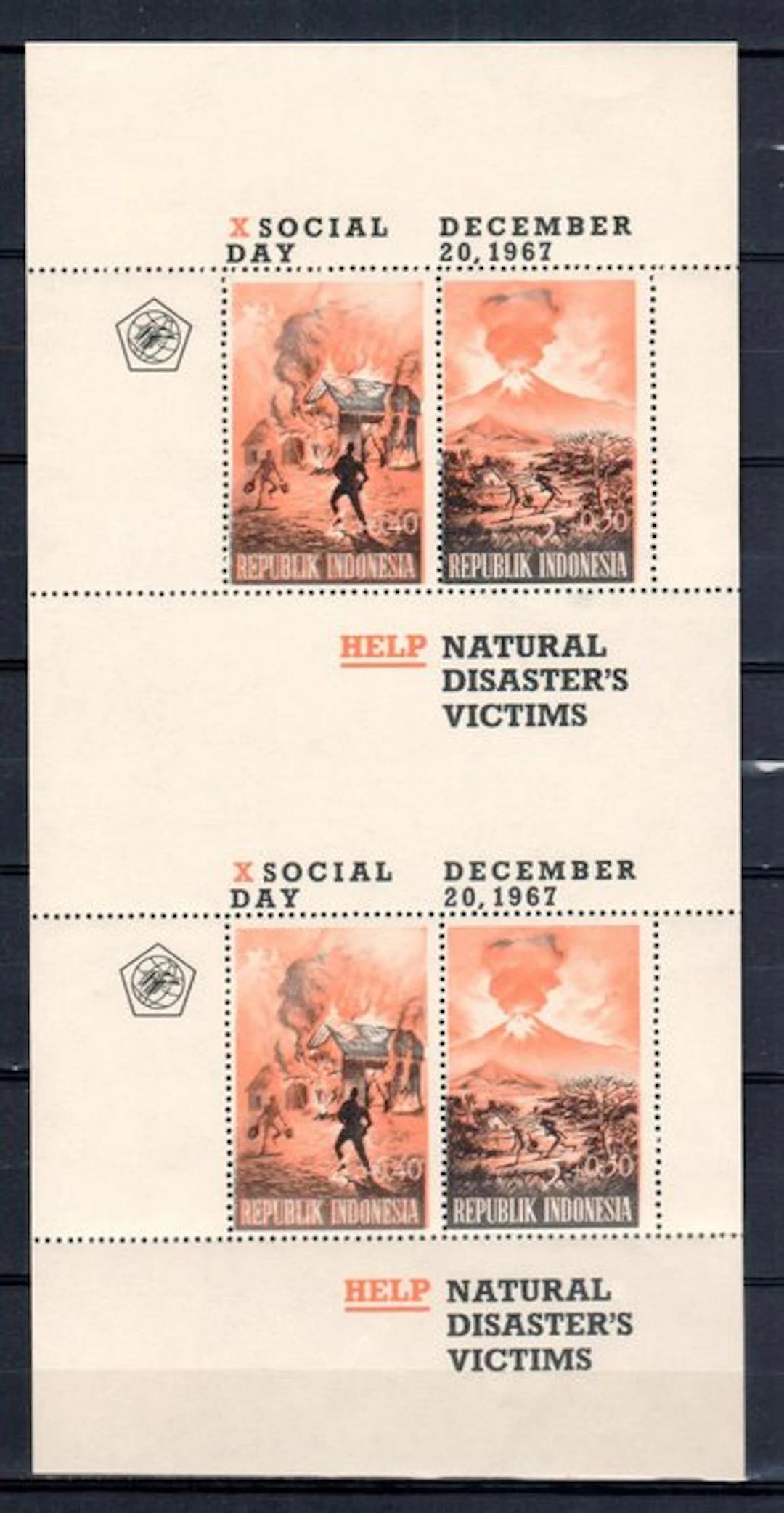 Indonesia 1967 - Two blocks in a vertical strip with a...