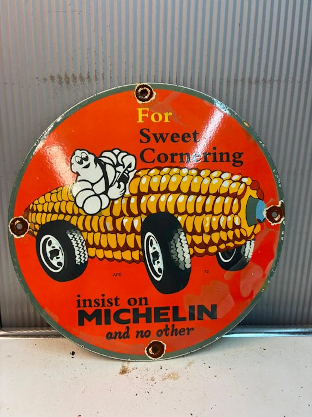 Rond Michelin emaille reclamebord met maïskolf-auto –...