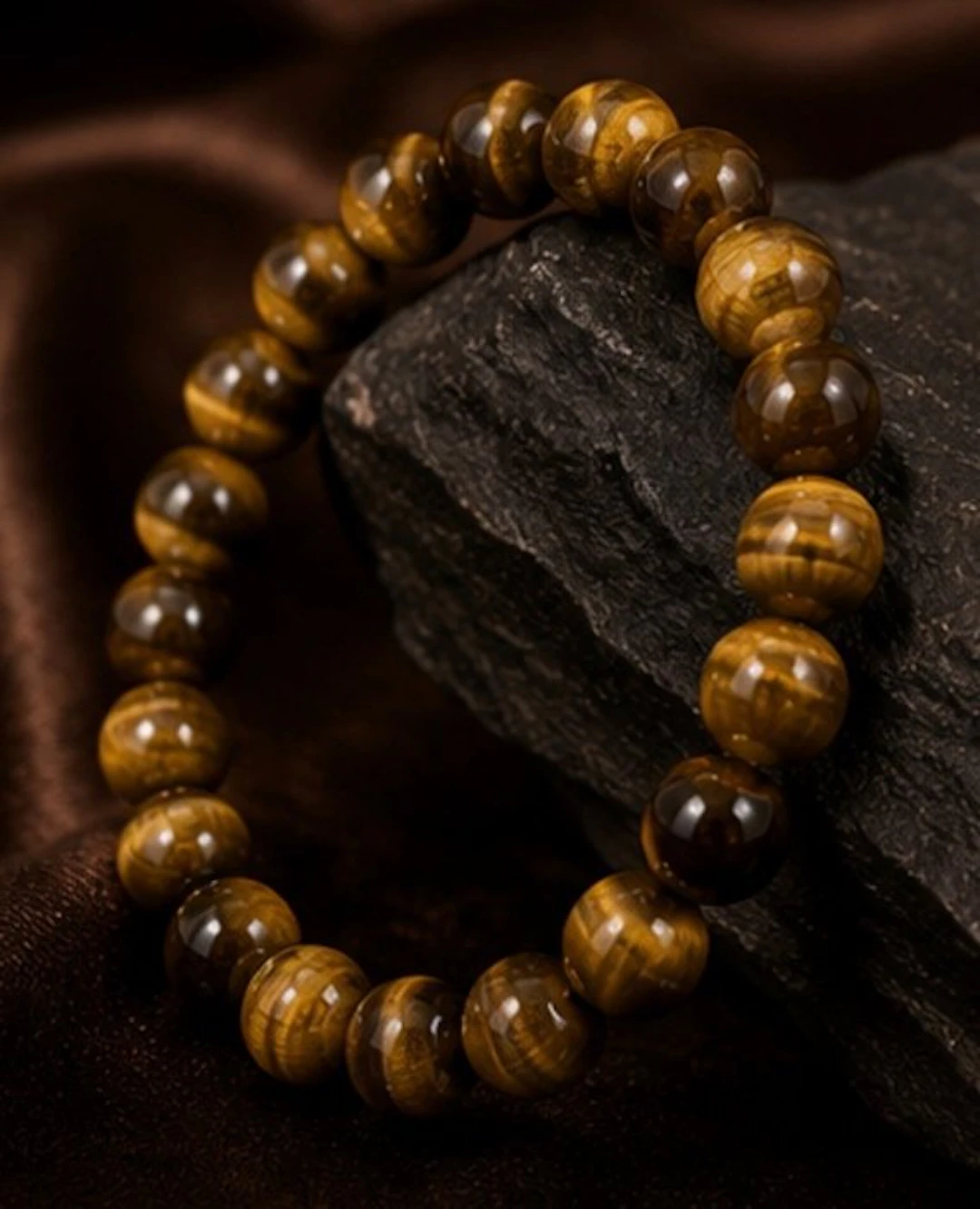 Natural Tiger’s Eye Bead Stretch Bracelet – 7 mm Gemstone Beads - Bracelet
