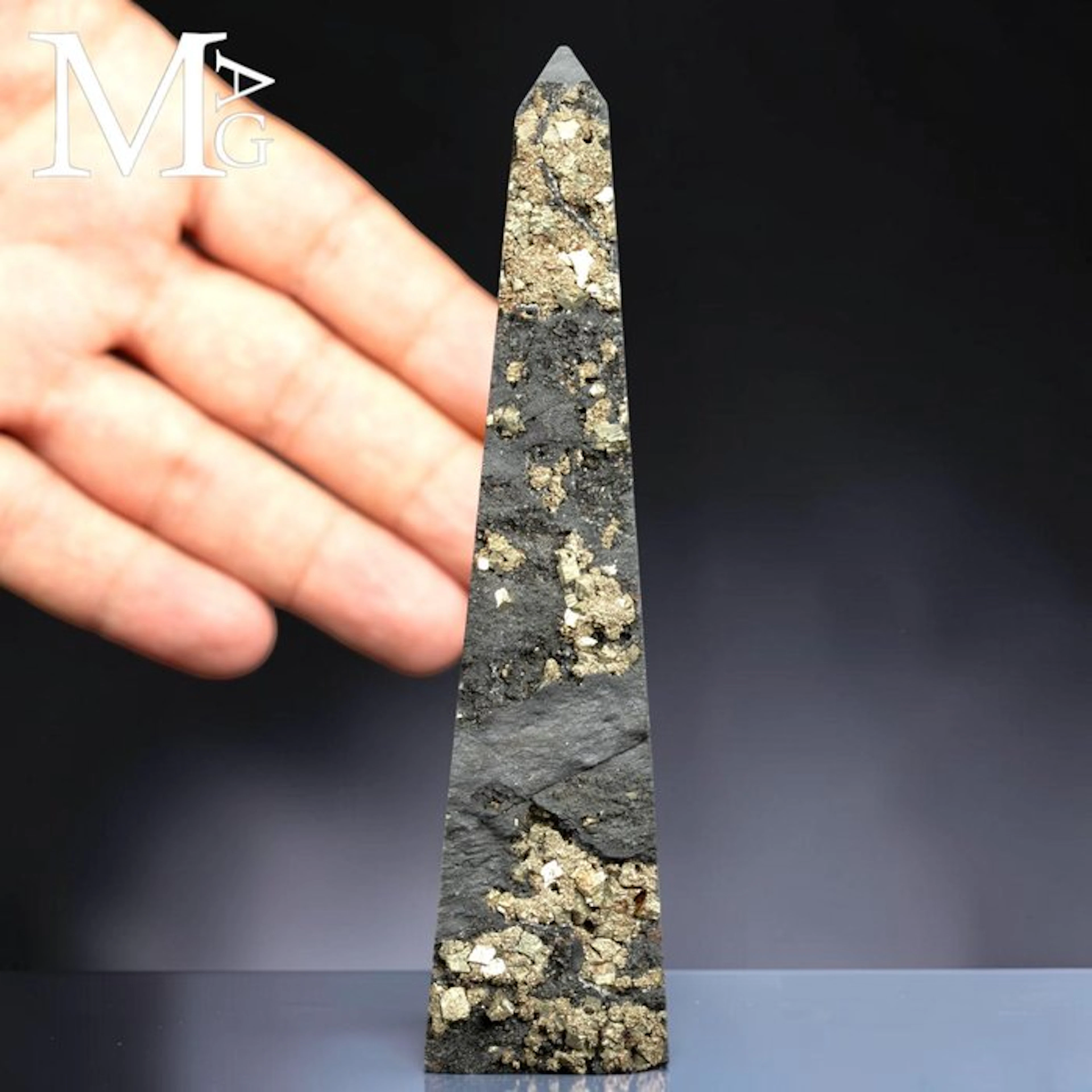 Cubic Pyrite on Slate Matrix Obelisk - Fascinating...