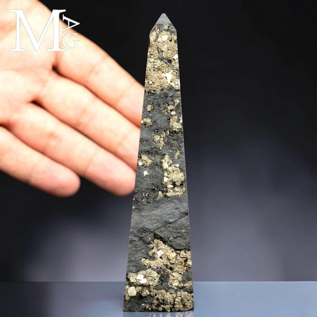 Cubic Pyrite on Slate Matrix Obelisk - Fascinating...