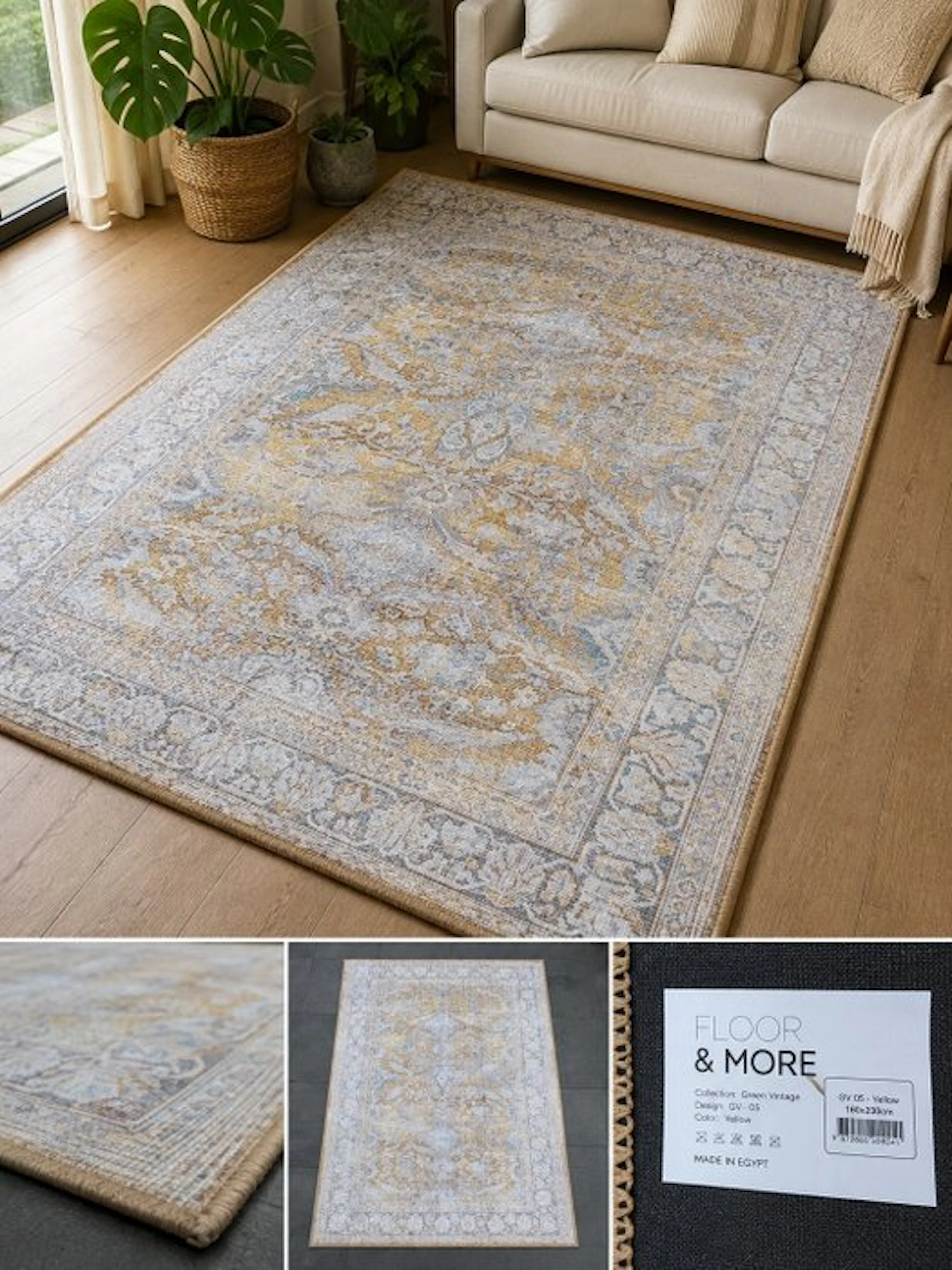 B2B Carpets - Green Village-5 Yellow – Vintage Design Rug...