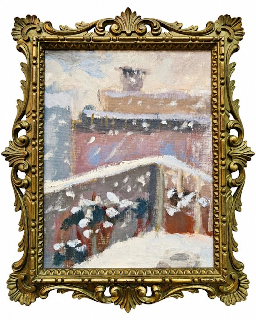 Post impressionist School (XX) - NO RESERVE - Snowy Rooftops in Winter
