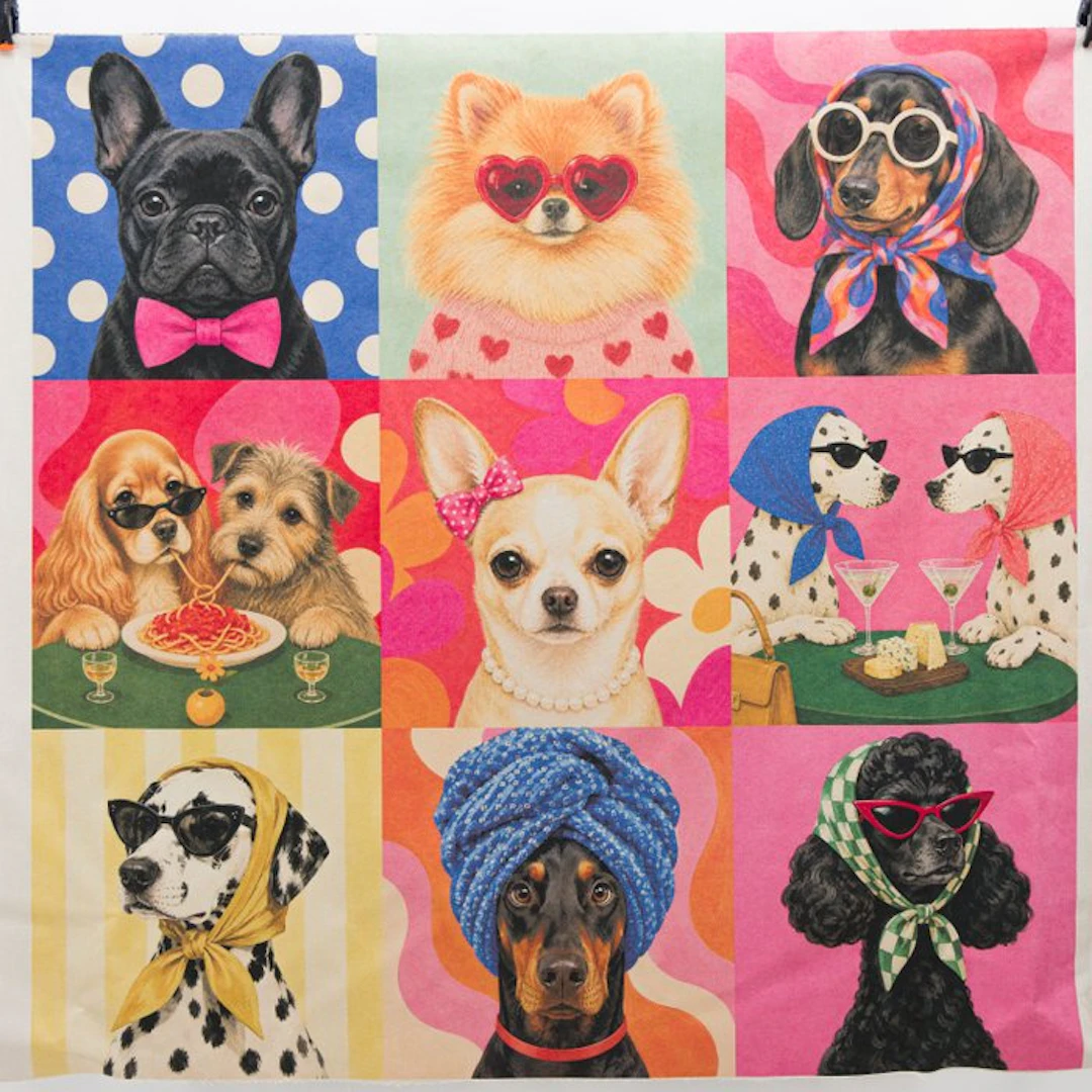 GA025 - Fabric “Fashion Dogs” – Pop Panel with 9 Squares...