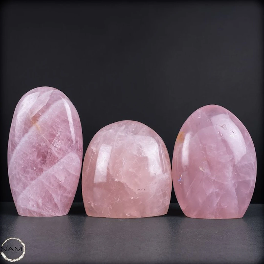 Rose Quartz Freeform Set – Elegant trio of delicately pink natural quartz