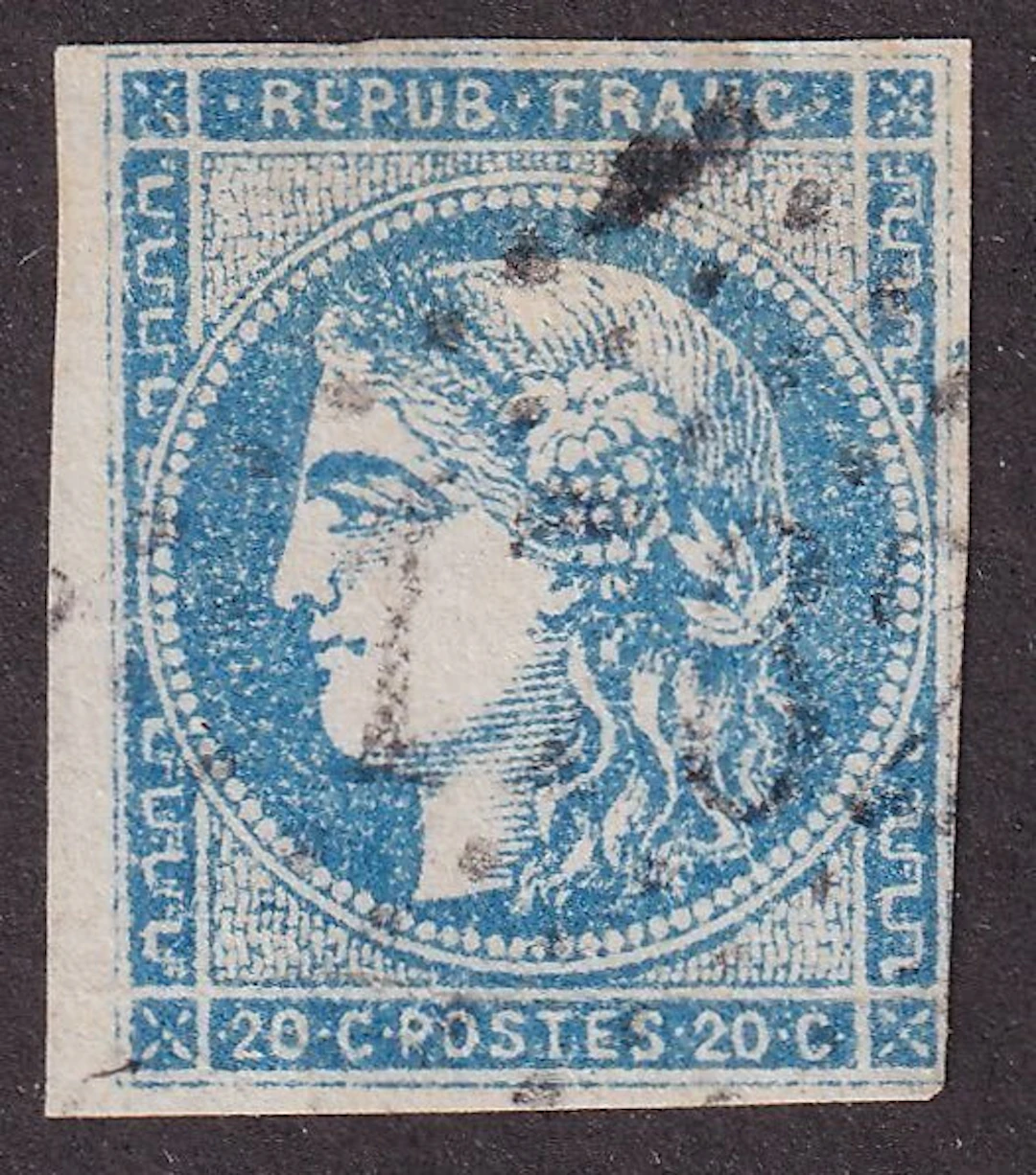 France - 20c Outremer - Brun certificate - B/TB - Yvert n°45Cb