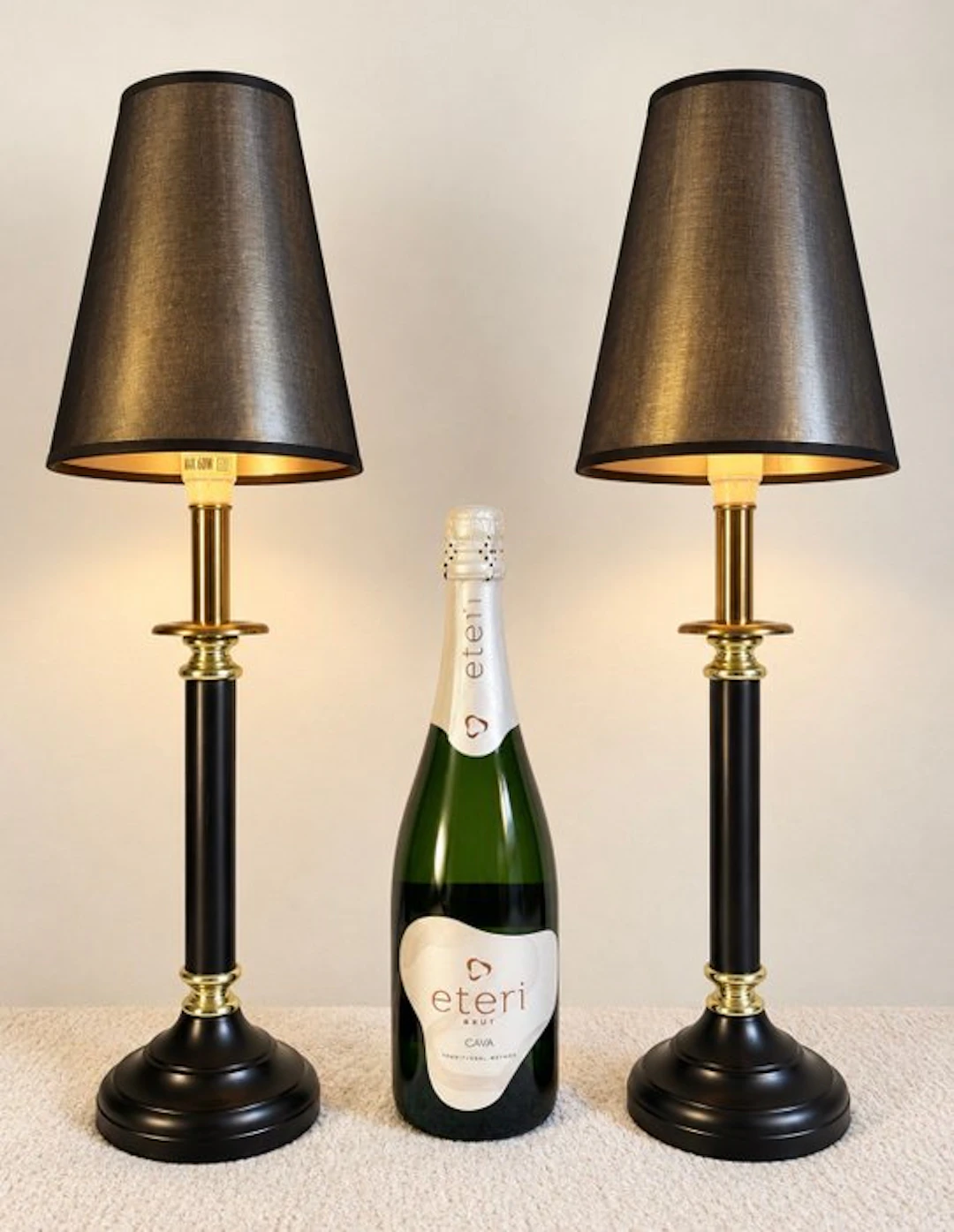 Table lamp (2) - Luxe Diner Lamp - Brass, Steel, Textile - Set