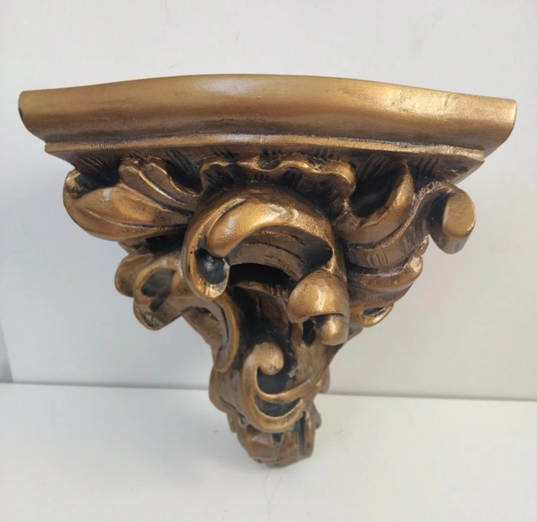 Carving, goldfarbene dekorative Wandkonsole mit floralen...