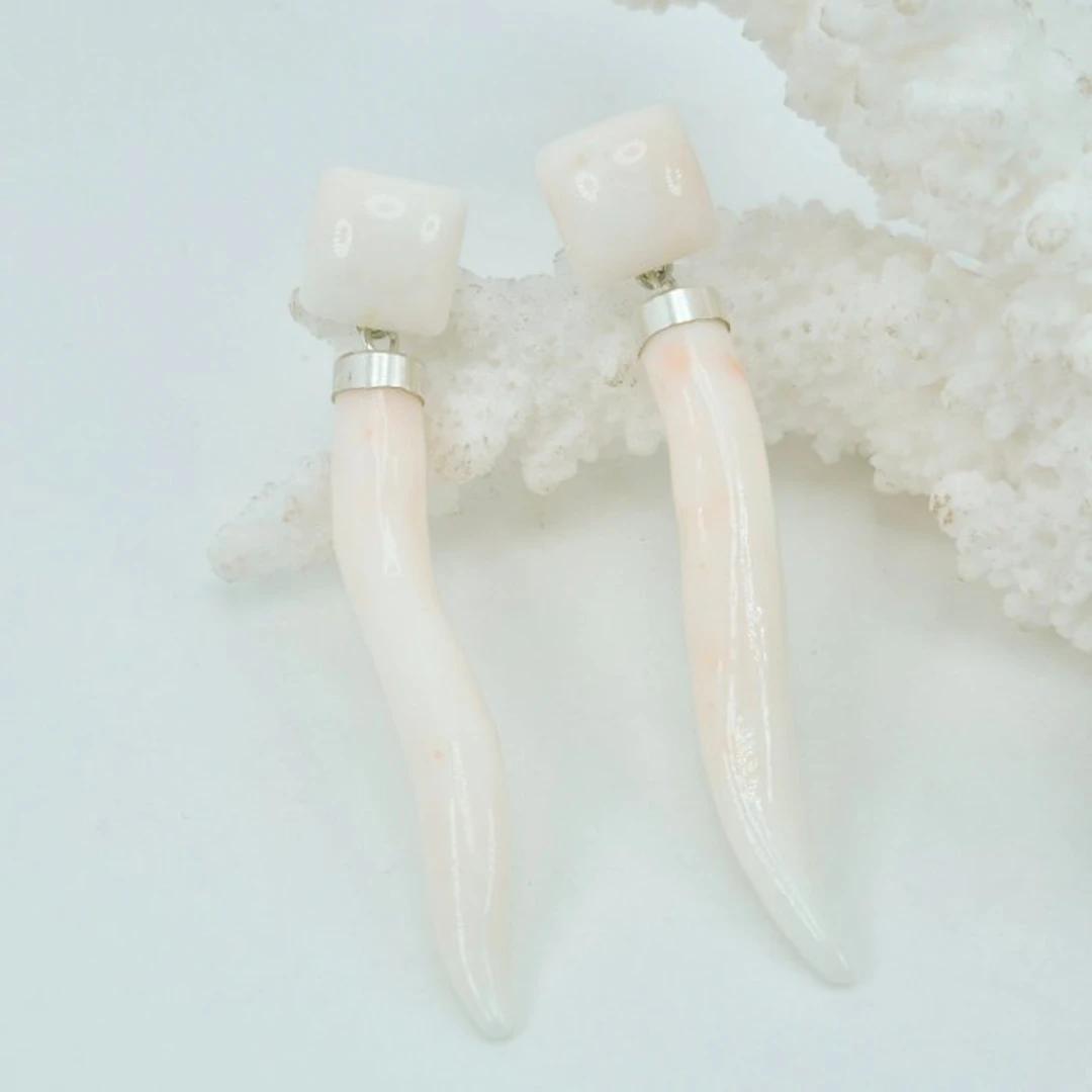 Coral - Silver - Earrings - CORAL PINK/WHITE