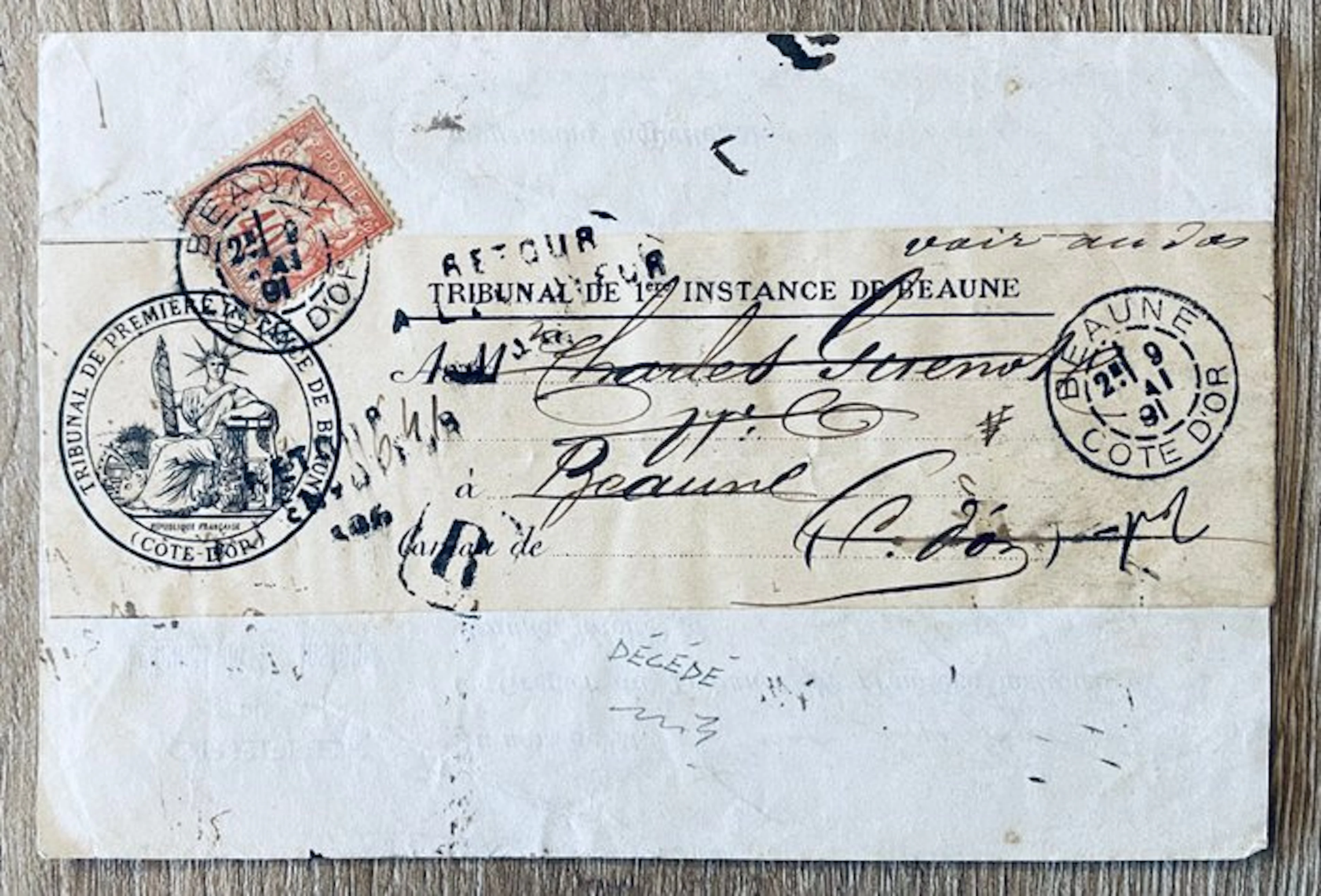 France 1880/1891 - France 40-cent 1891 Beaune registered to a deceased person