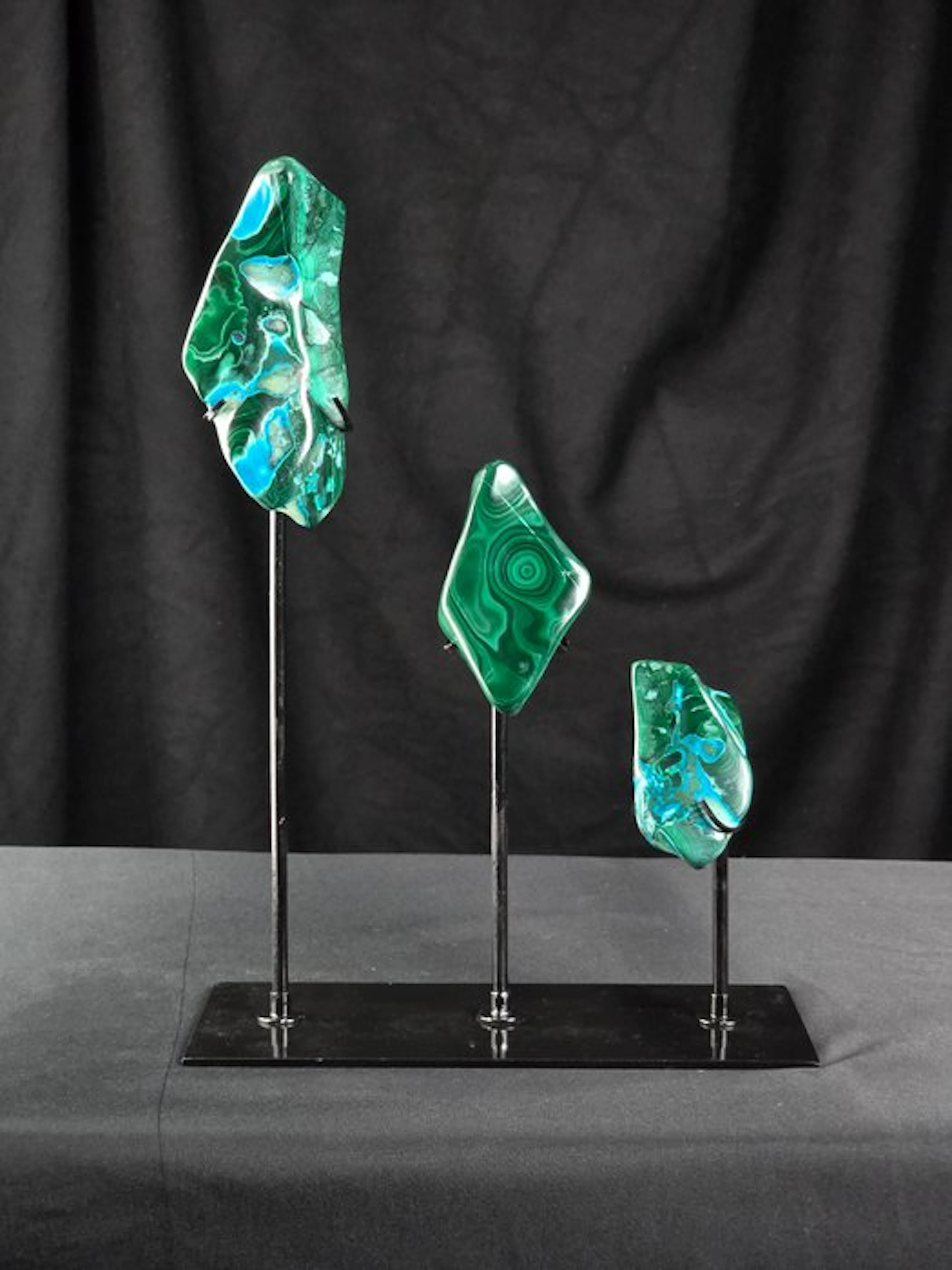 Elegant Set of Polished Malachite & Chrysocolla on Metal...