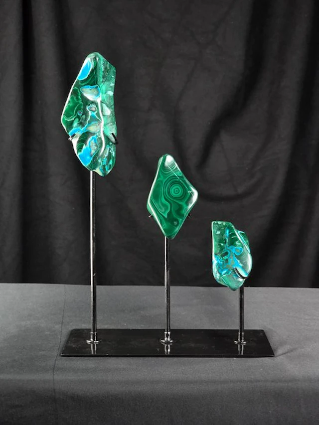 Elegant Set of Polished Malachite & Chrysocolla on Metal...