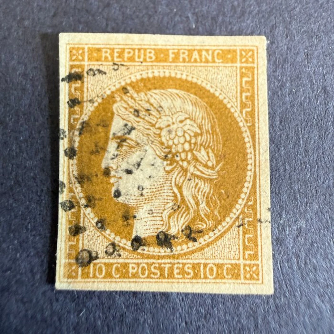 France - Yvert 1b "Ceres 10c greenish-brown" cancelled. Very fine.