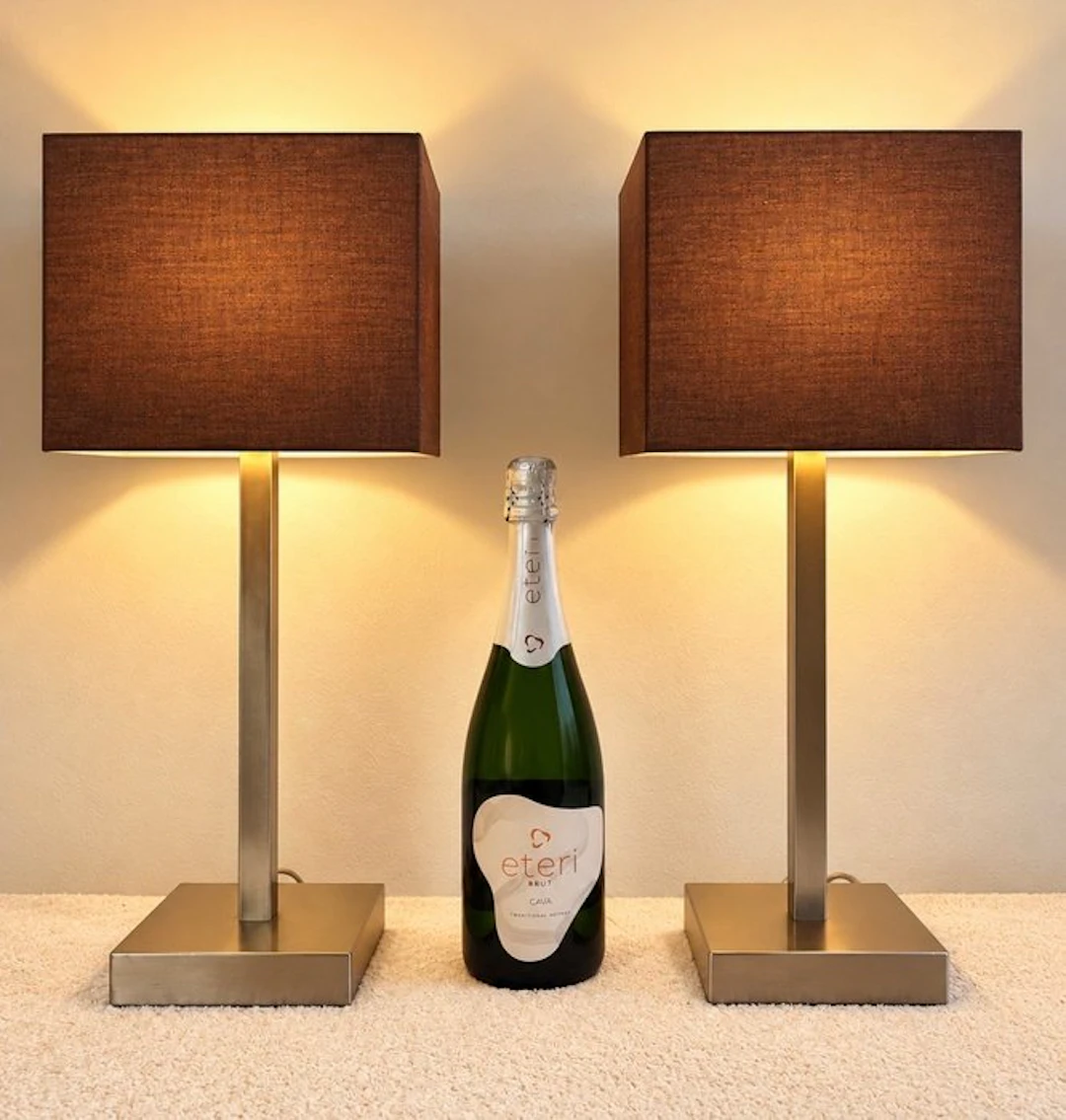Higlight B.V. - Table lamp (2) - Cube - Brushed Steel, Textile - Set