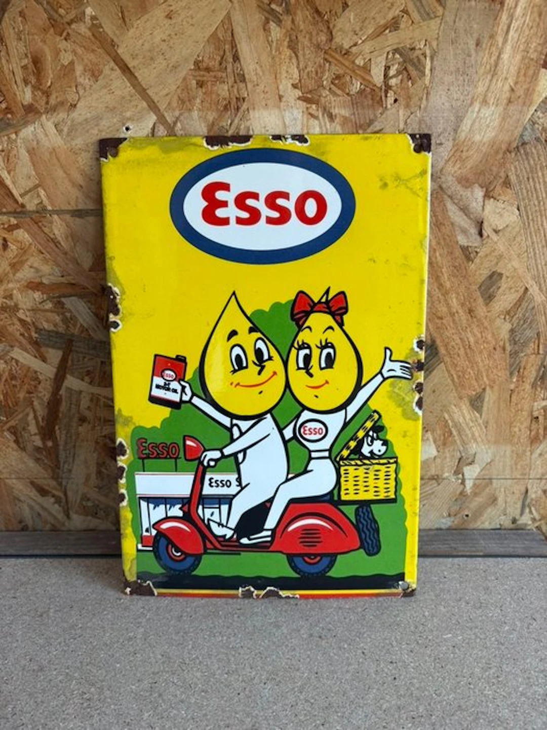 Magnificent enameled plaque - ESSO - Vintage - Enamel plate - Steel
