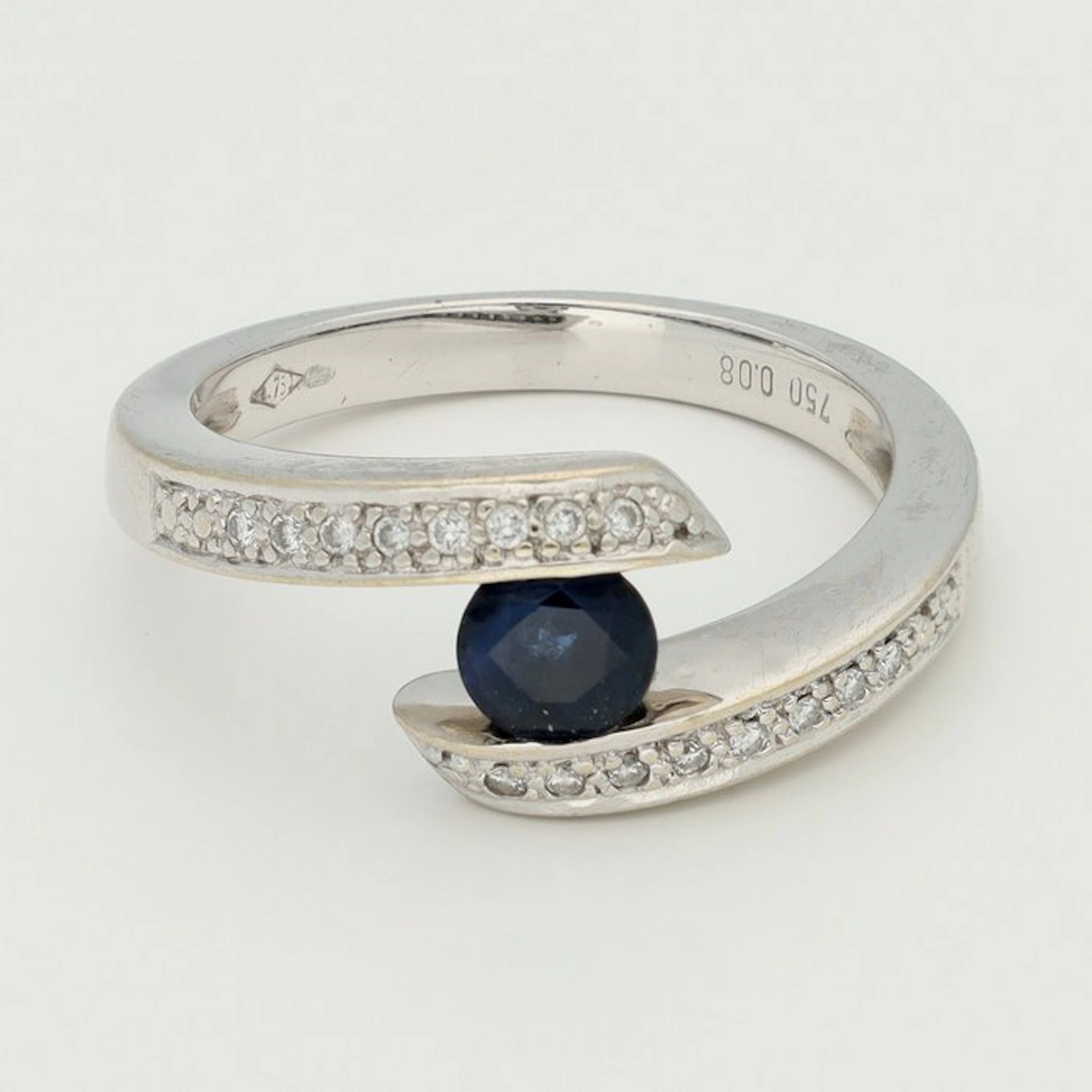 Ring - 18 kt. White gold - Diamond - Sapphire