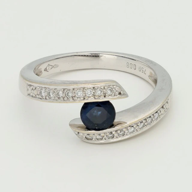 Ring - 18 kt. White gold - Diamond - Sapphire