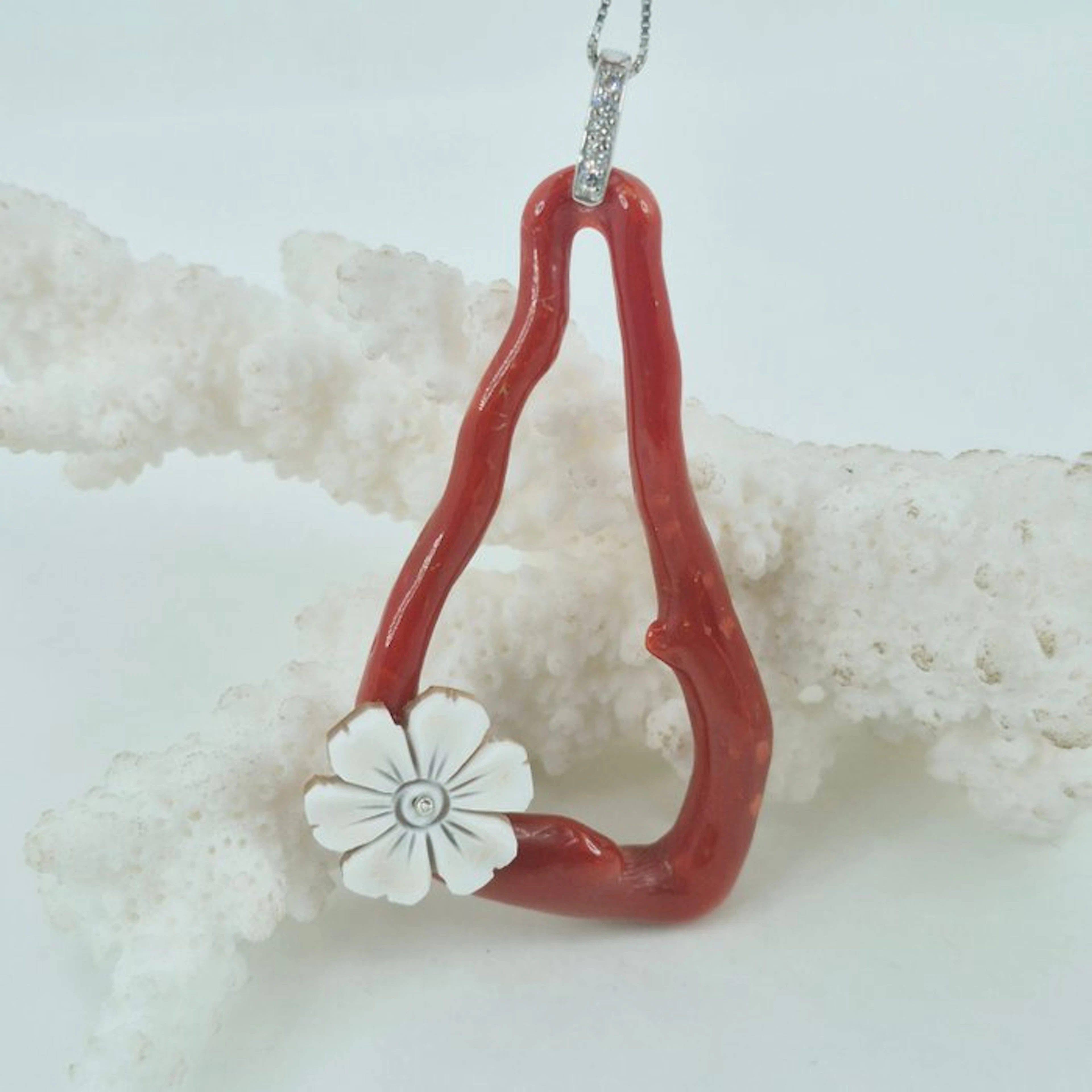 Coral - Silver - Necklace with pendant - CORALLO MEDITERRANEO