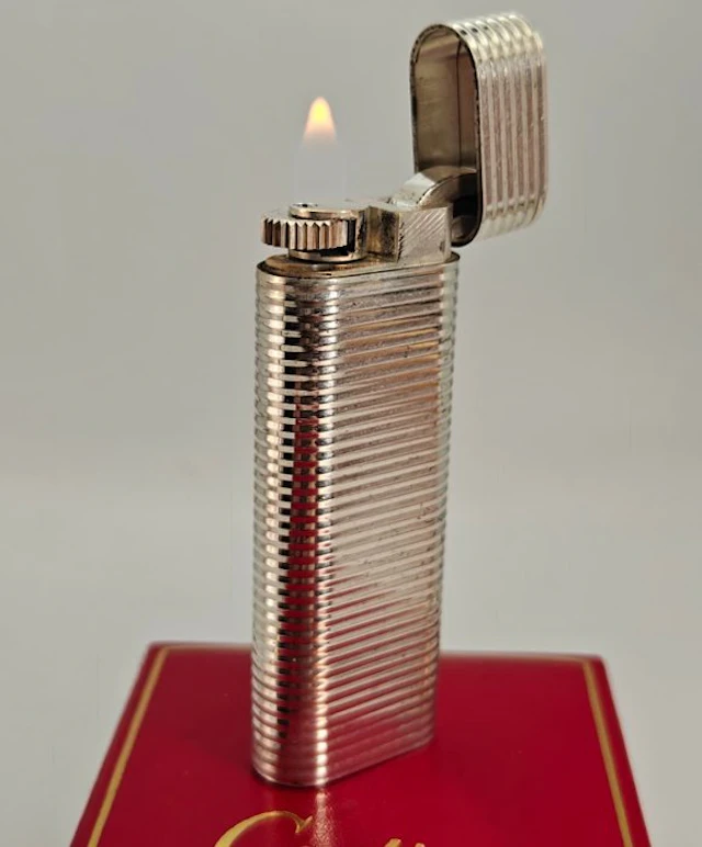 Cartier - Oval - Horizontal Lines - Boxed - Lighter - Silver Plated