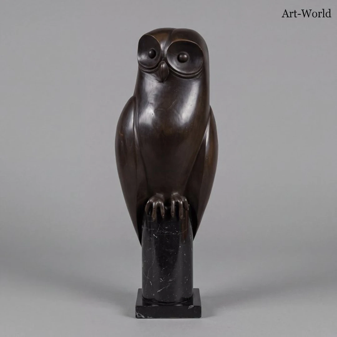 Statue, Exclusief bronzen sculptuur van een uil - 43 cm - Bronze, Marble