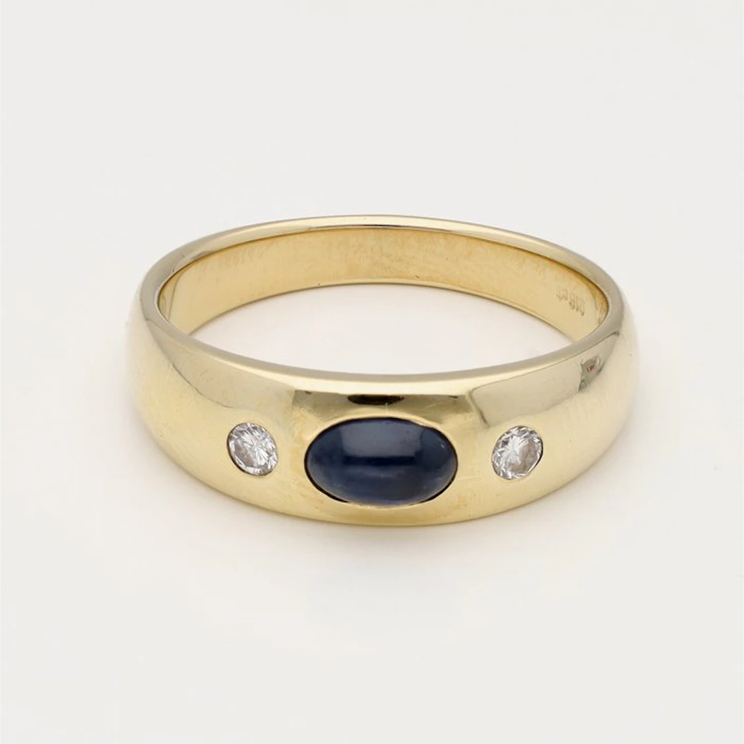 Ring - 18 kt. Yellow gold - 0.08ct. tw. Diamond (Natural) - Sapphire