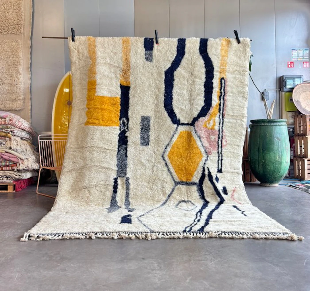 Large Handwoven Moroccan M'rirt Rug – Contemporary...