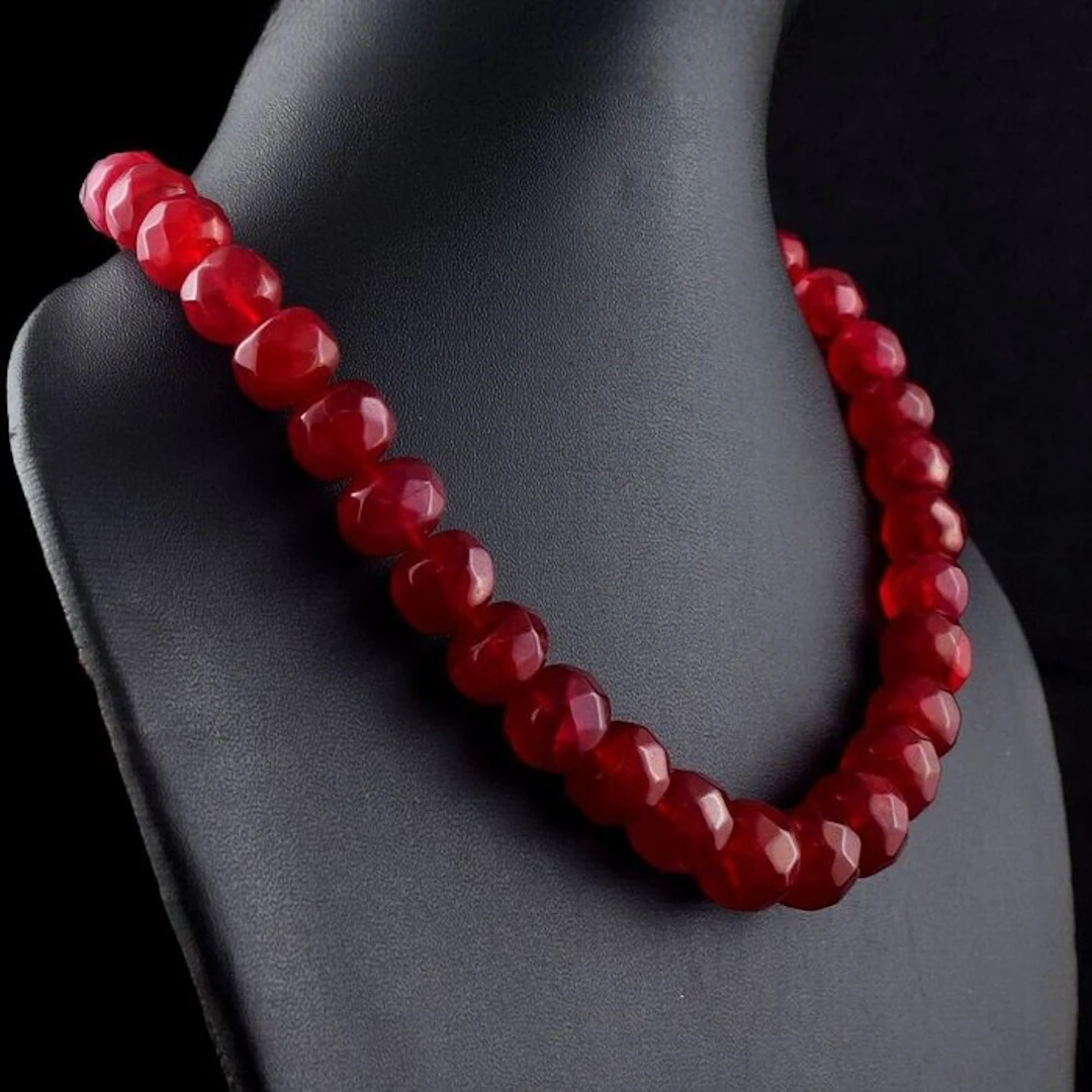 Really nice necklace handmade faceted ruby beads - 865 Cts. Jewellery- 173 g