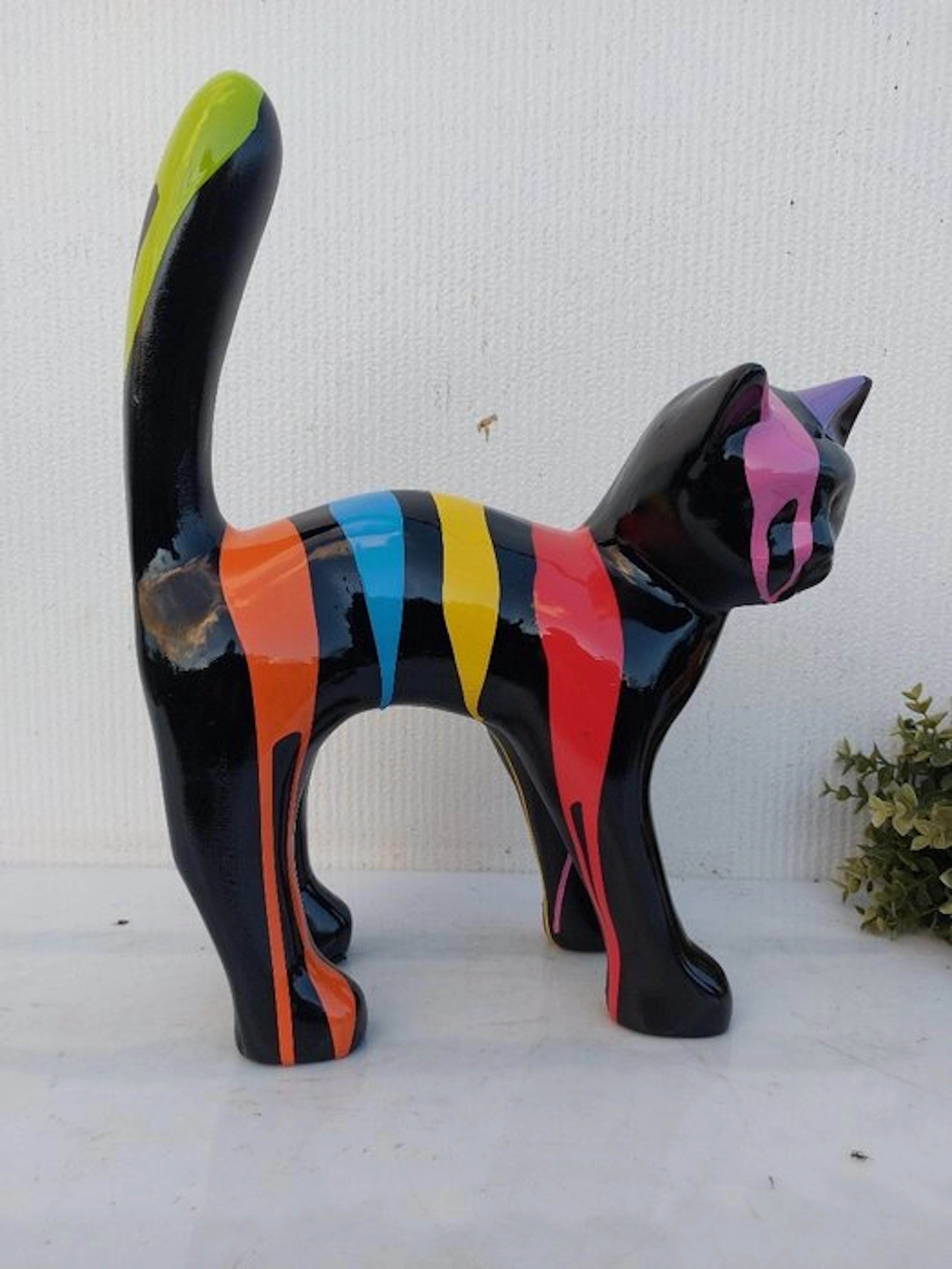 Statue, garden statue cat color black with finish paint...