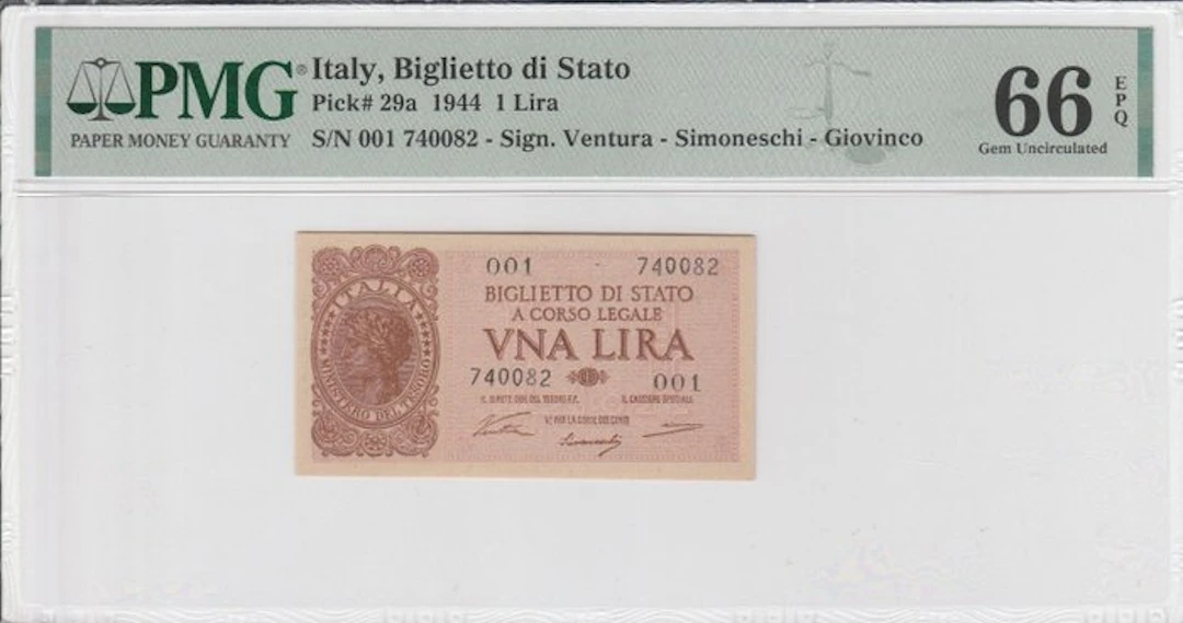 Italy. - 1 Lira - 1944 - Serie 001 - Pick 29a, Gigante BS5AA (No reserve price)