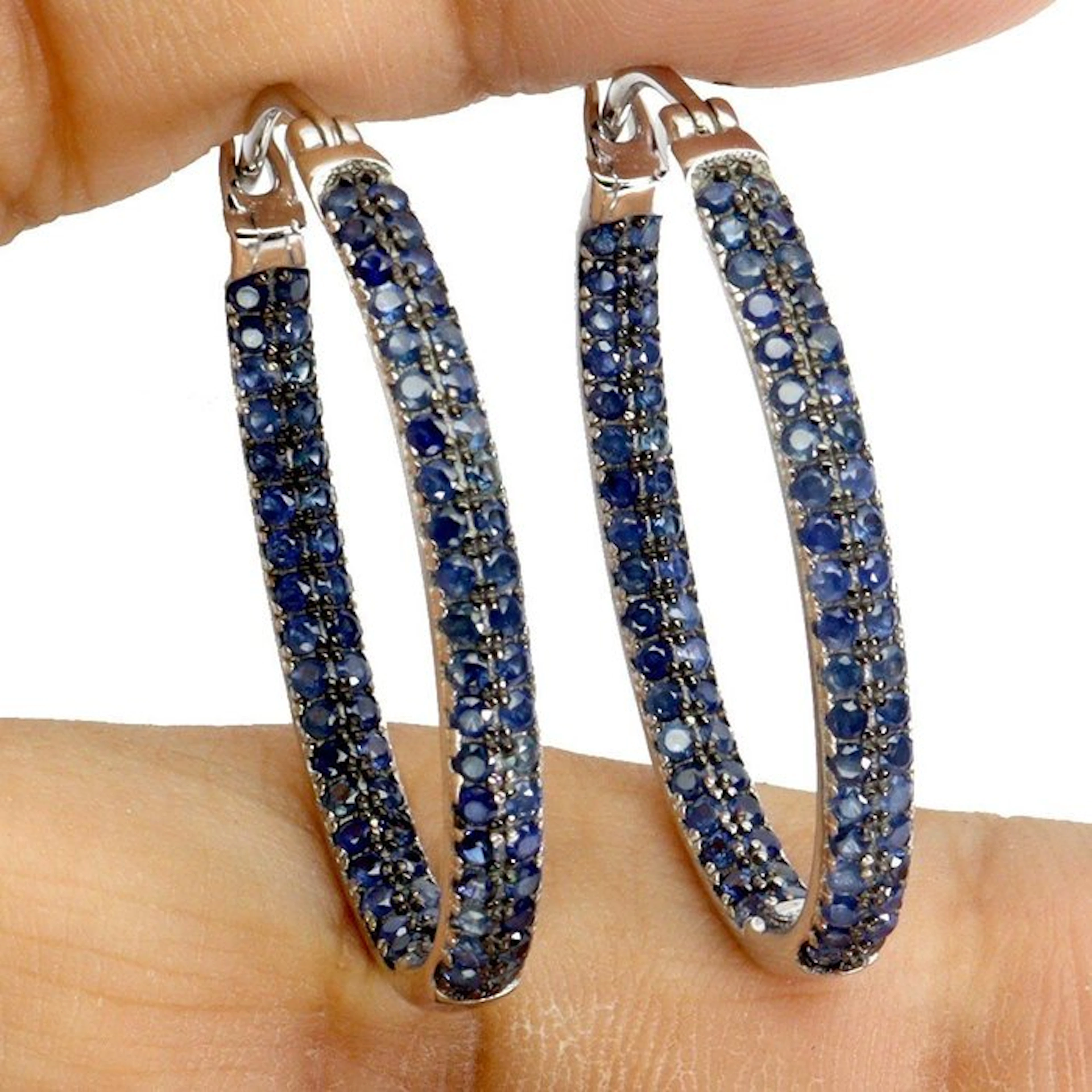 No reserve price - Earrings 925 Silver, 14K White Gold plated - Blue Sapphire